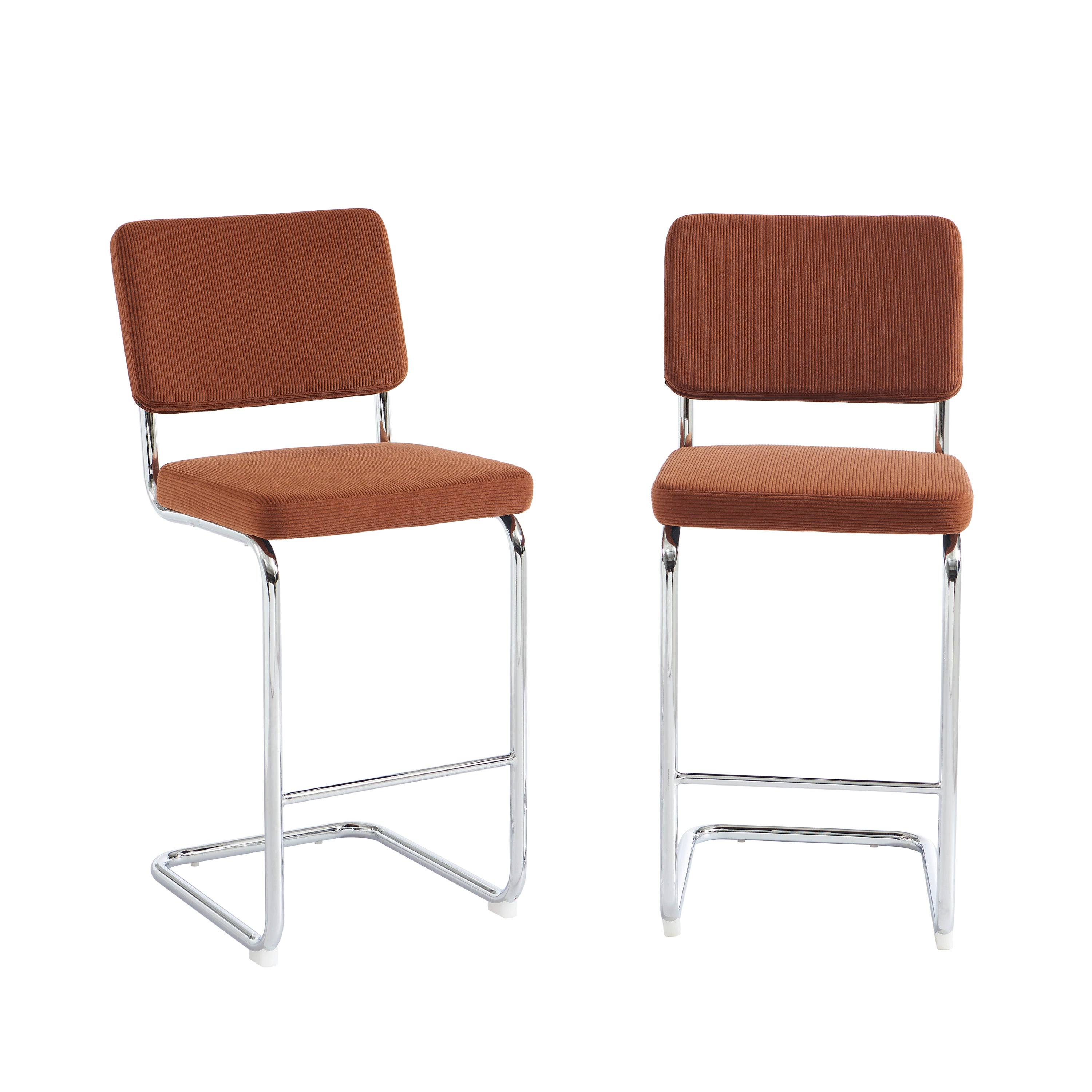 JACK Set of 2 Upholstered Bar Stools – Terracotta