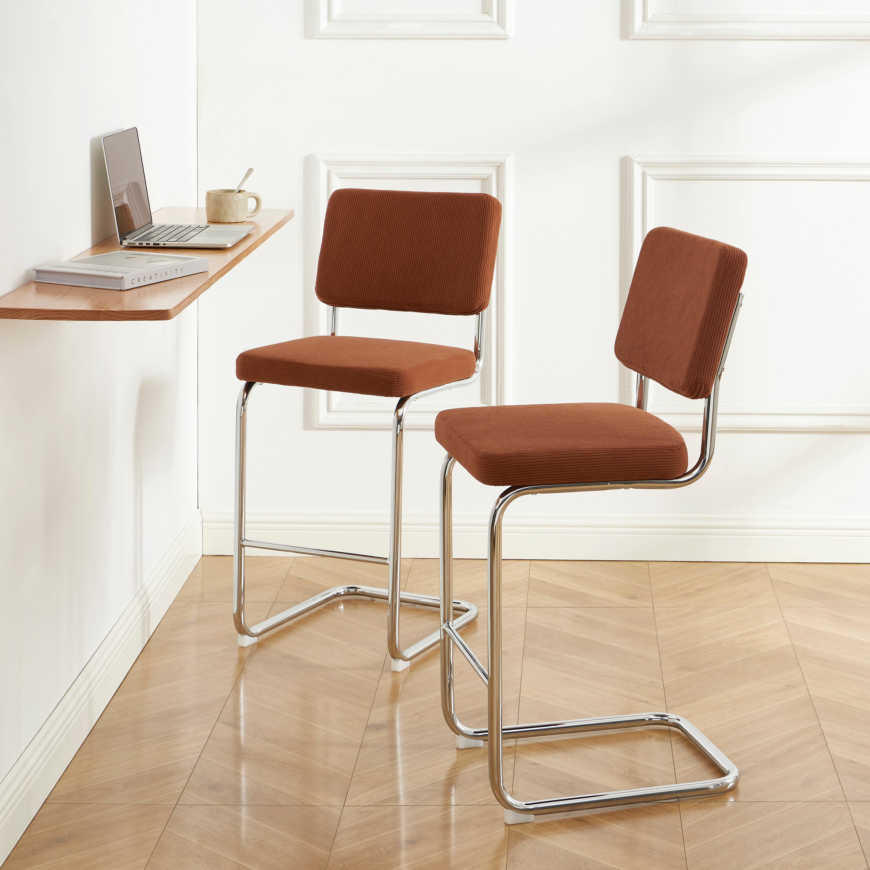 JACK Set of 2 Upholstered Bar Stools – Terracotta