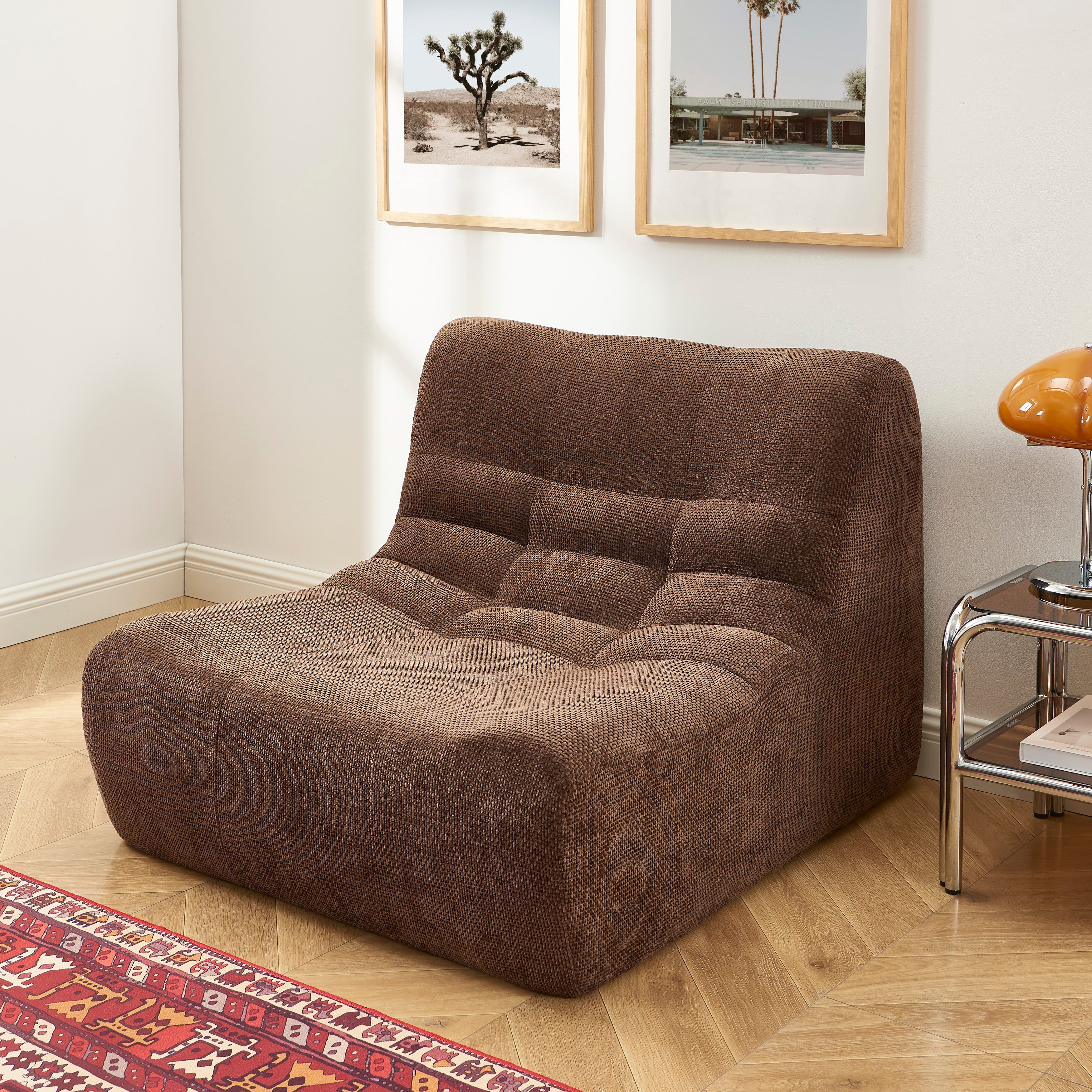 JANIS Modular Chenille Armchair with Compact Delivery – Brown