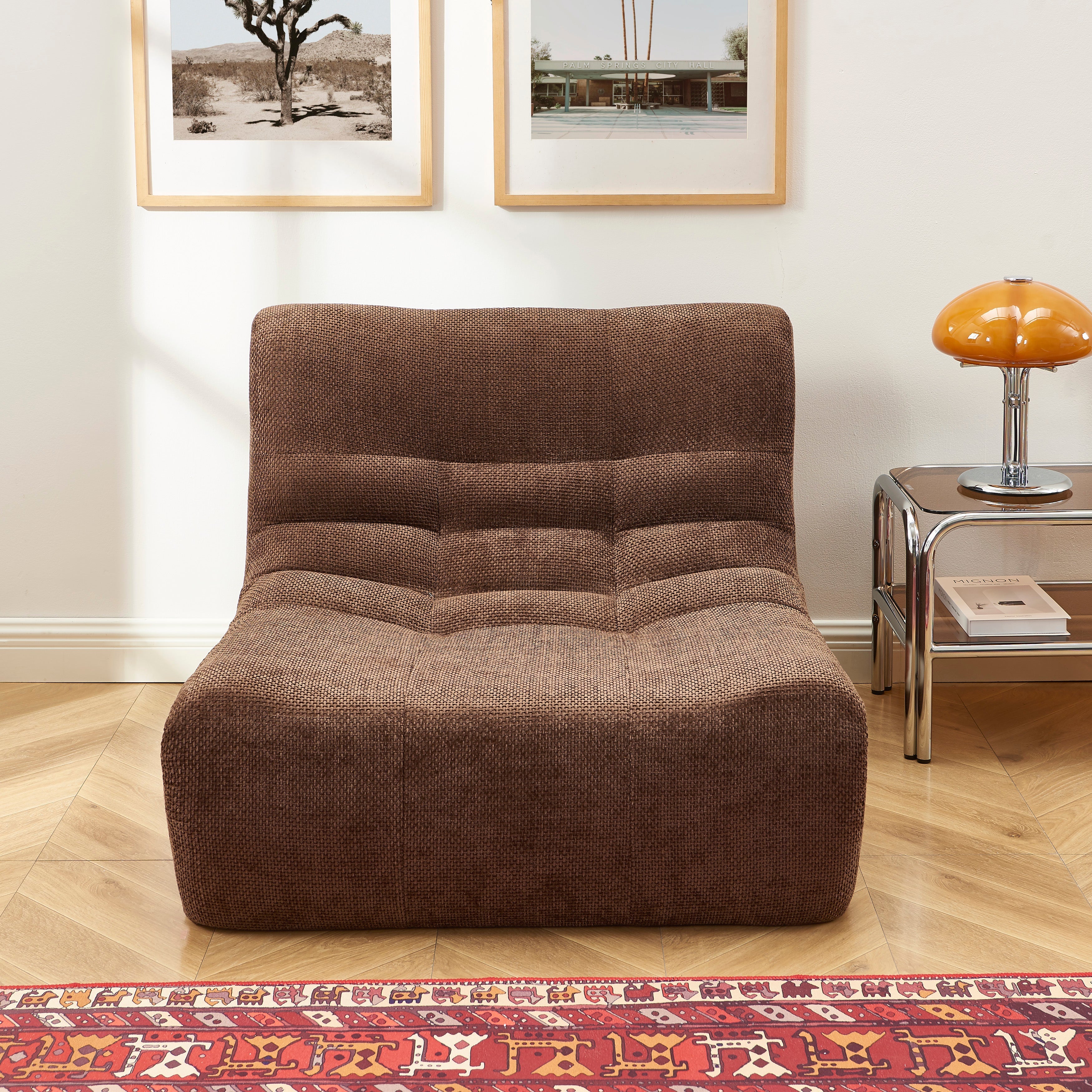 JANIS Modular Chenille Armchair with Compact Delivery – Brown
