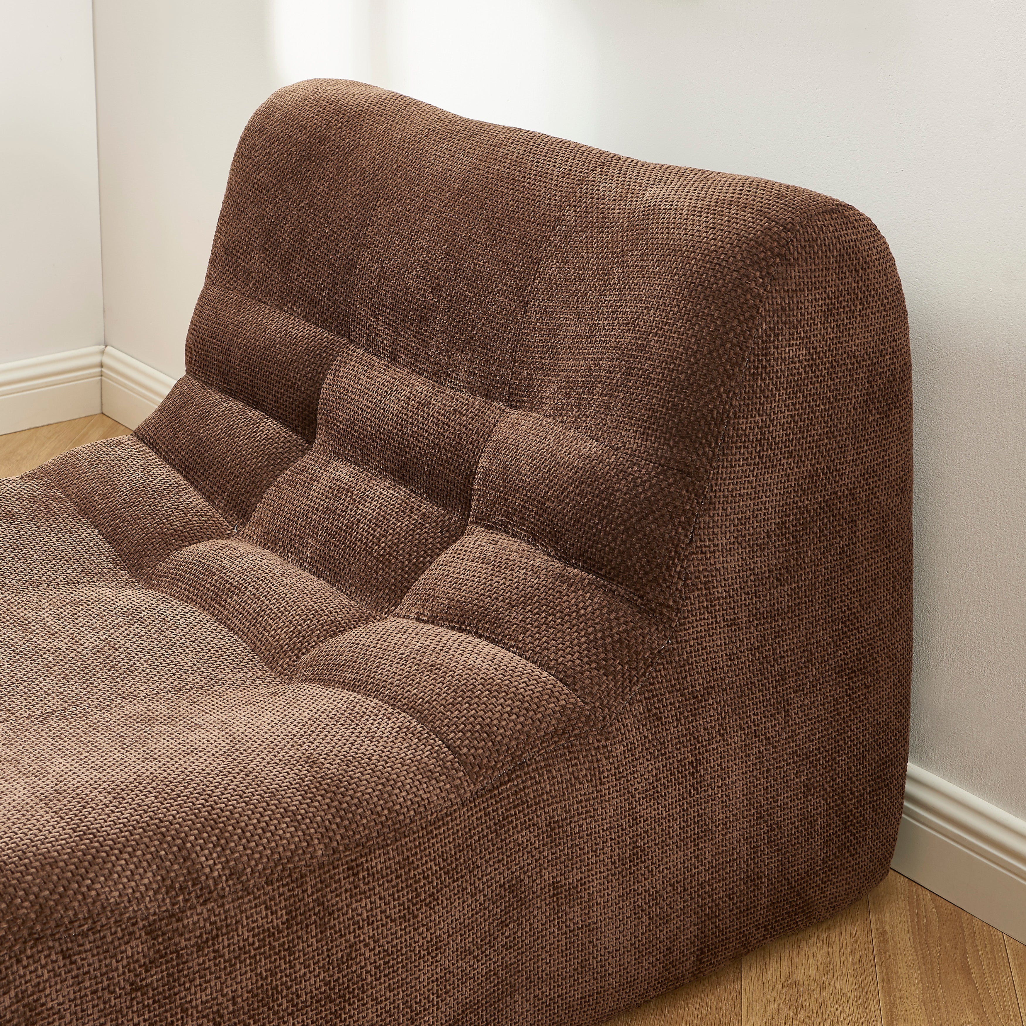 JANIS Modular Chenille Armchair with Compact Delivery – Brown
