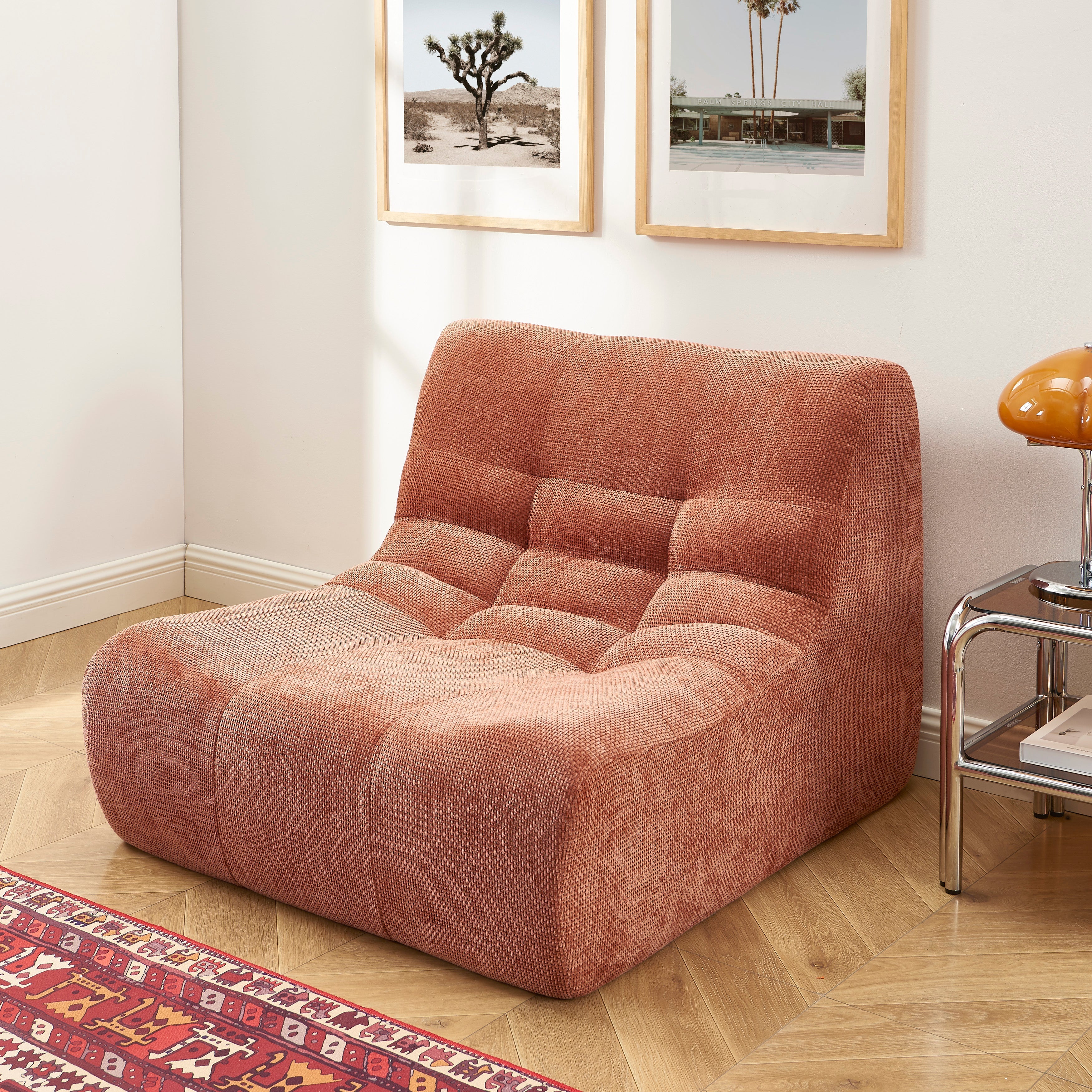 JANIS Modular Chenille Armchair with Compact Delivery – Terracotta