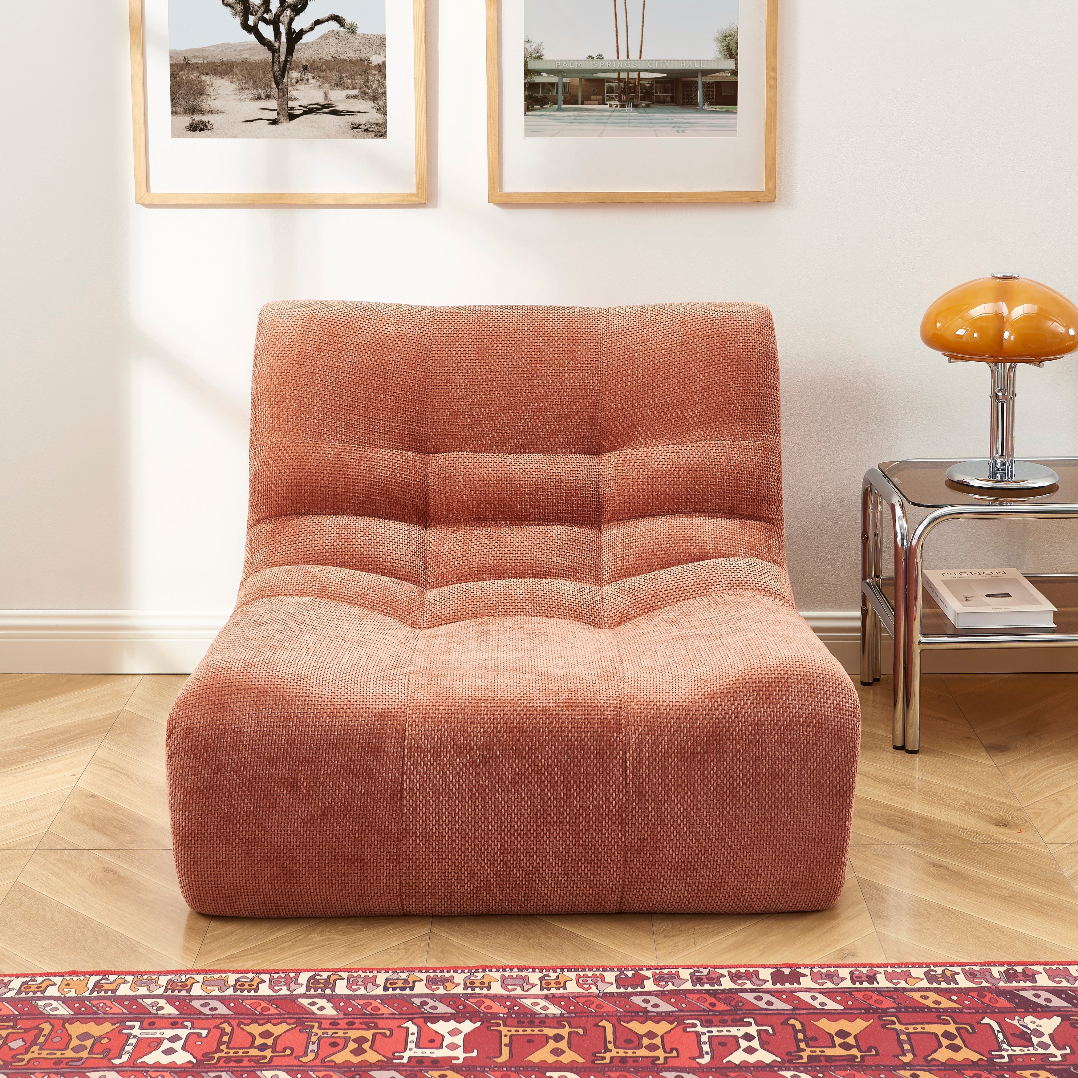 JANIS Modular Chenille Armchair with Compact Delivery – Terracotta