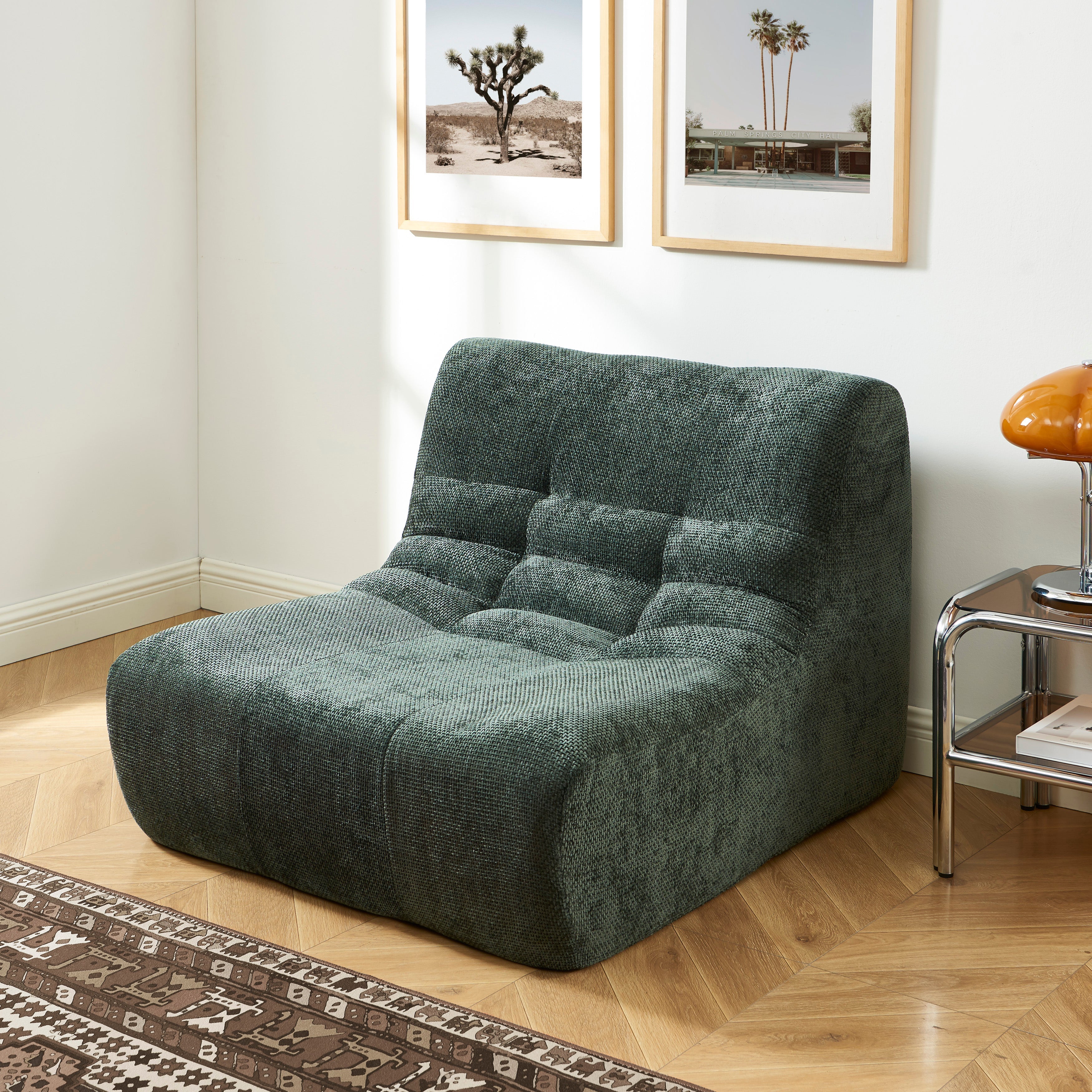 JANIS Modular Chenille Armchair with Compact Delivery – Green