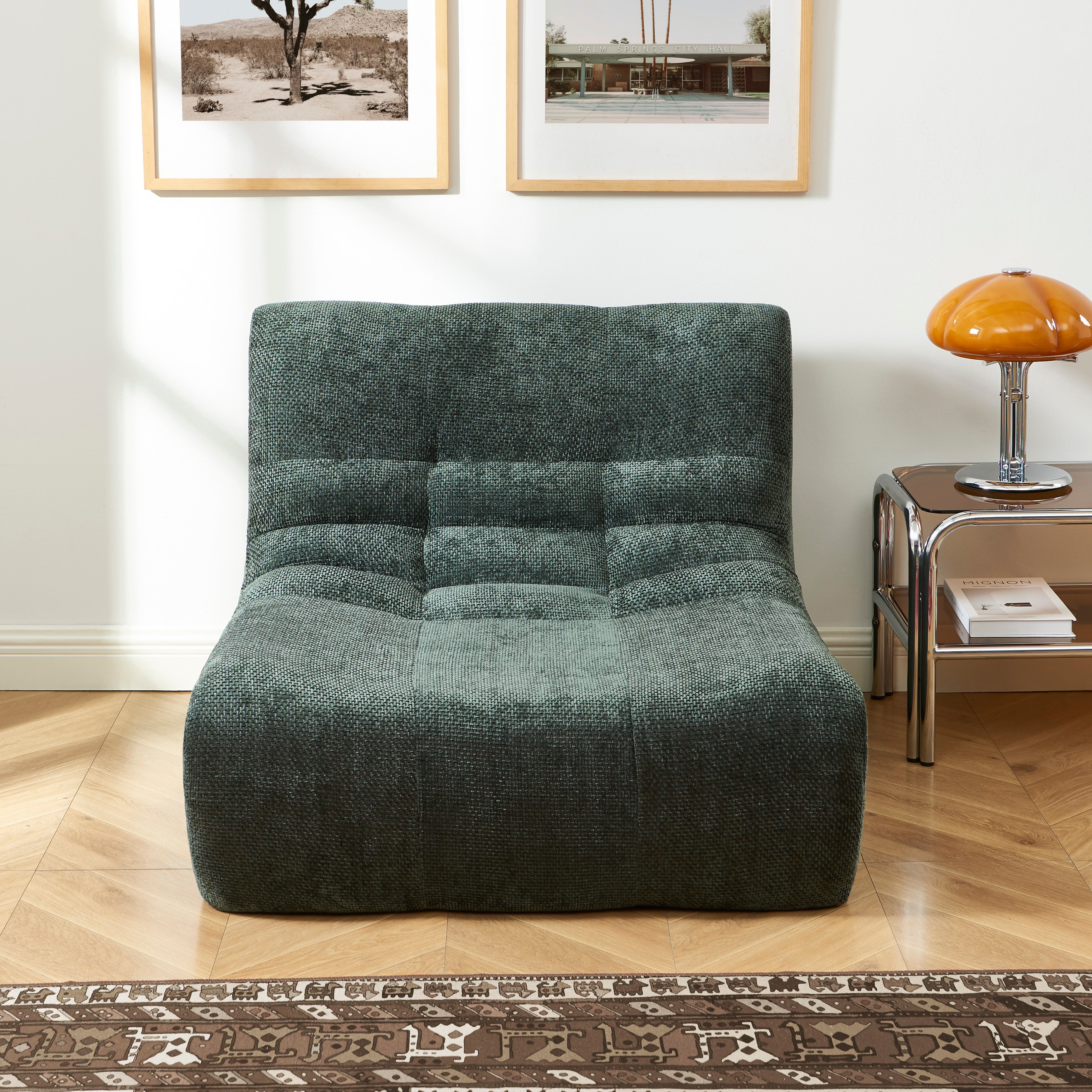JANIS Modular Chenille Armchair with Compact Delivery – Green