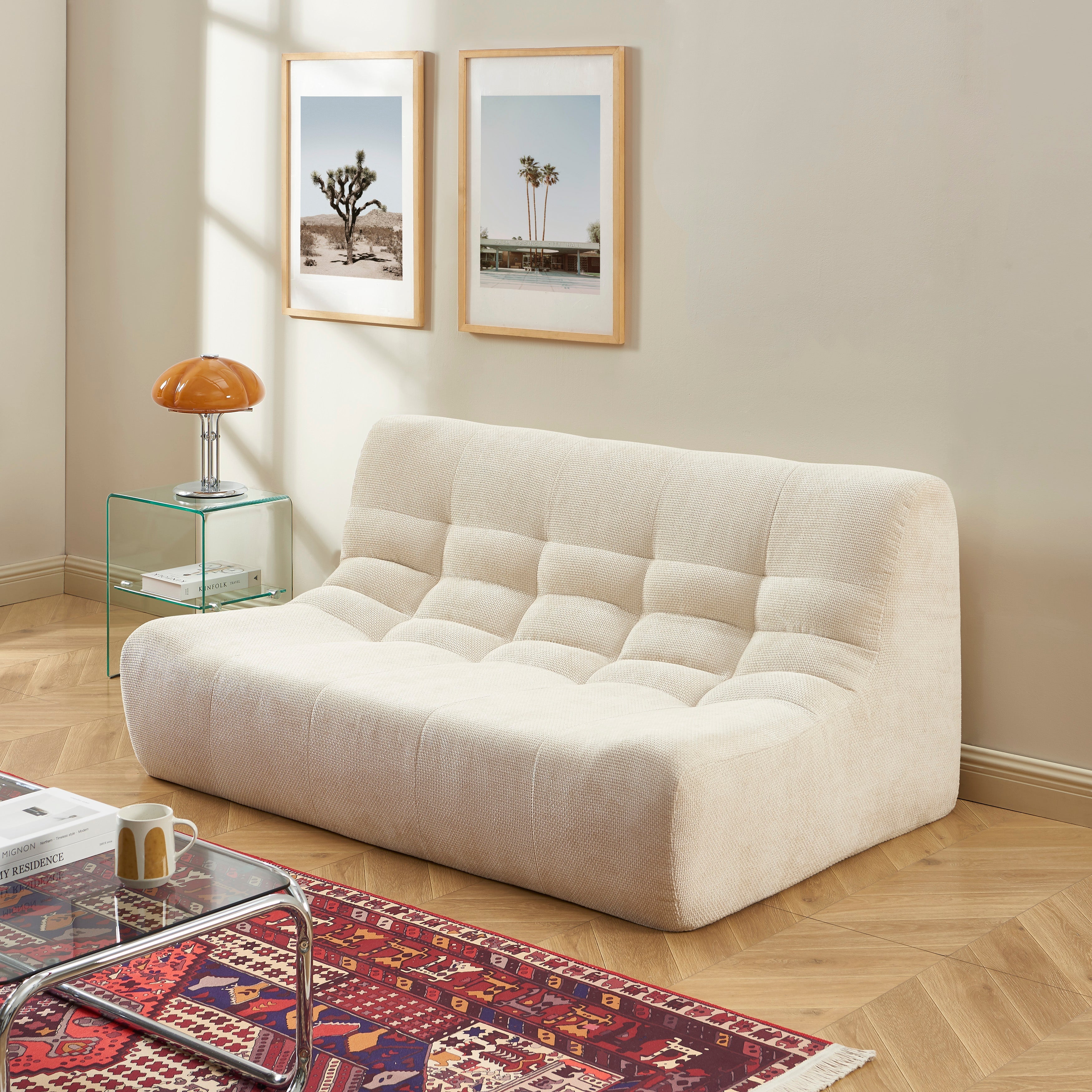 JANIS Modular Chenille 2-Seat Sofa Bench with Compact Delivery – White