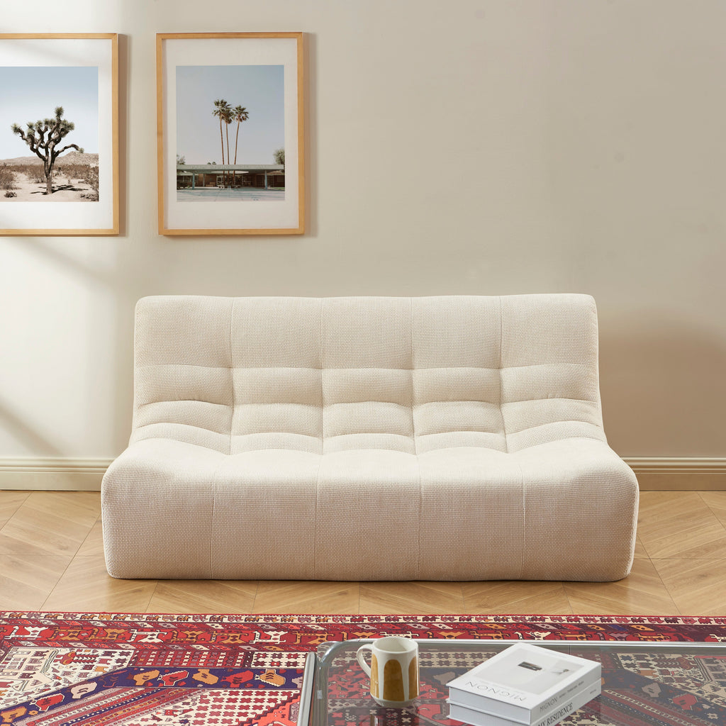 JANIS Modular Chenille 2-Seat Sofa Bench with Compact Delivery – White