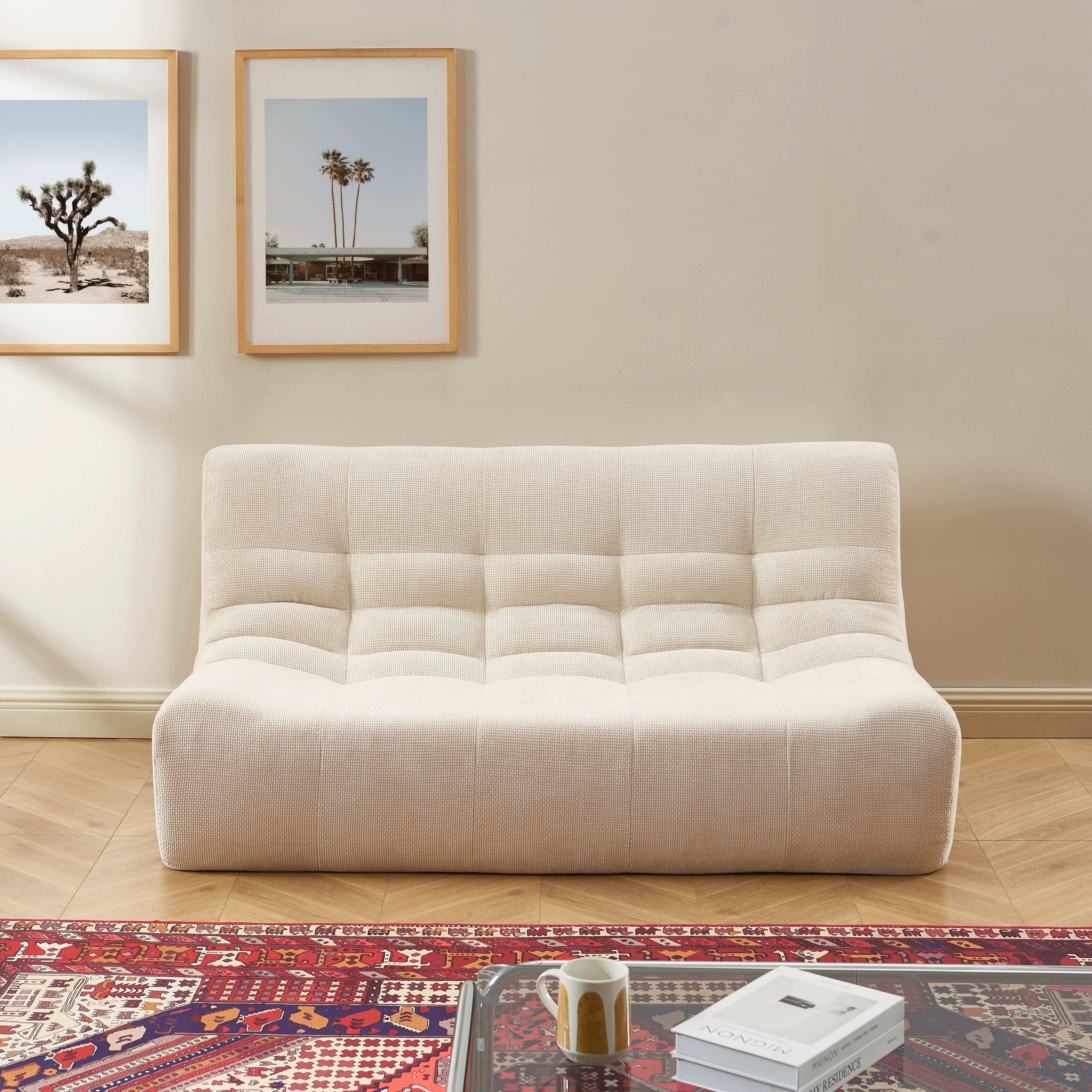 JANIS Modular Chenille 2-Seat Sofa Bench with Compact Delivery – White
