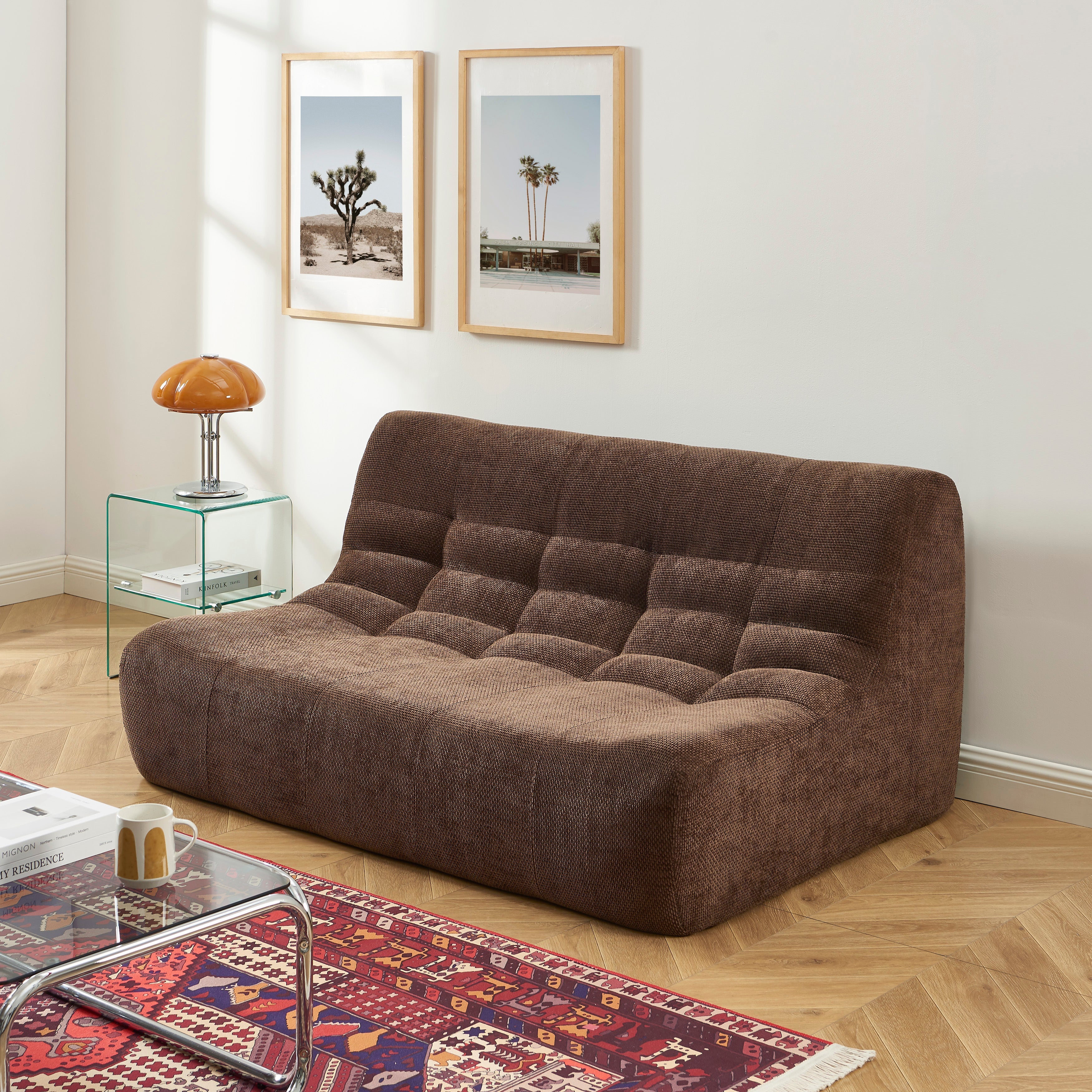 JANIS Modular Chenille 2-Seat Sofa Bench with Compact Delivery – Brown