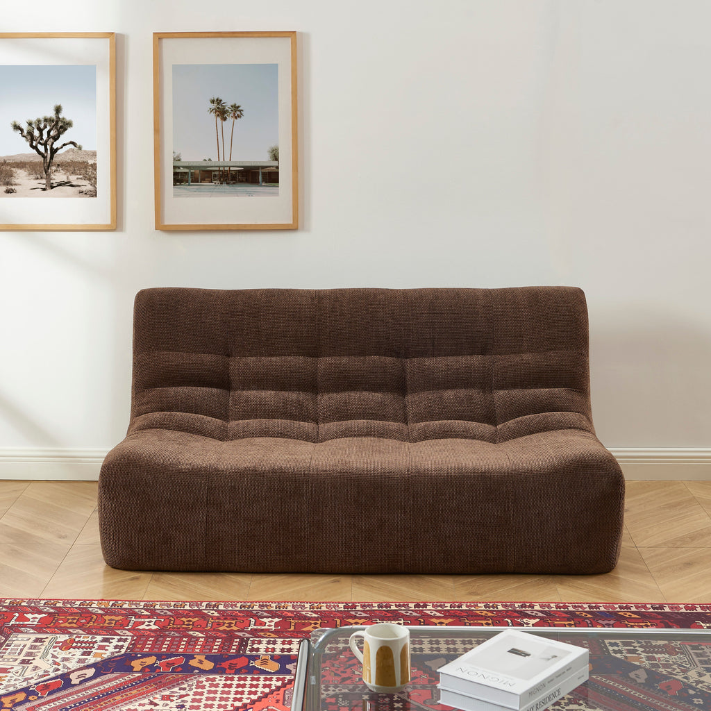 JANIS Modular Chenille 2-Seat Sofa Bench with Compact Delivery – Brown