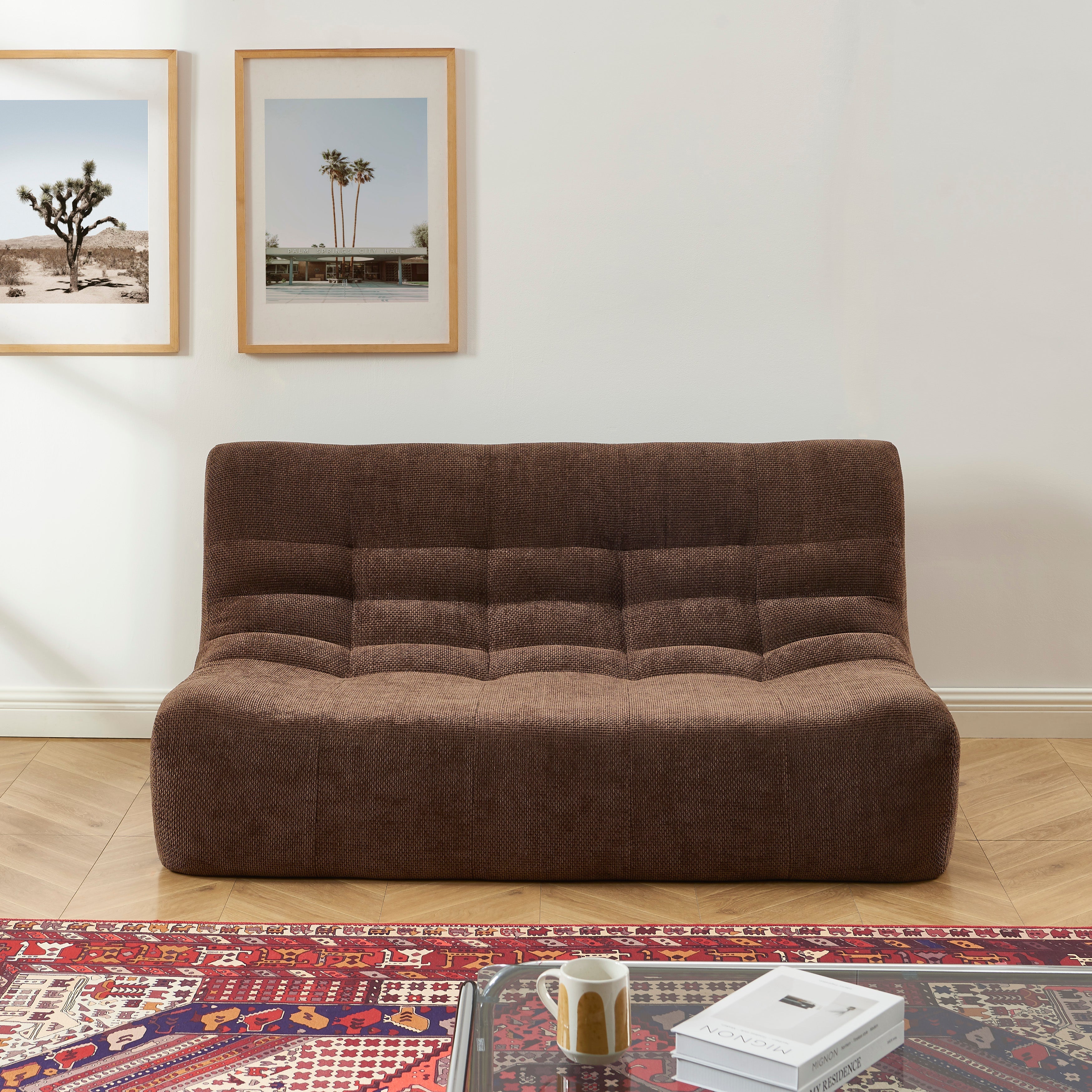 JANIS Modular Chenille 2-Seat Sofa Bench with Compact Delivery – Brown