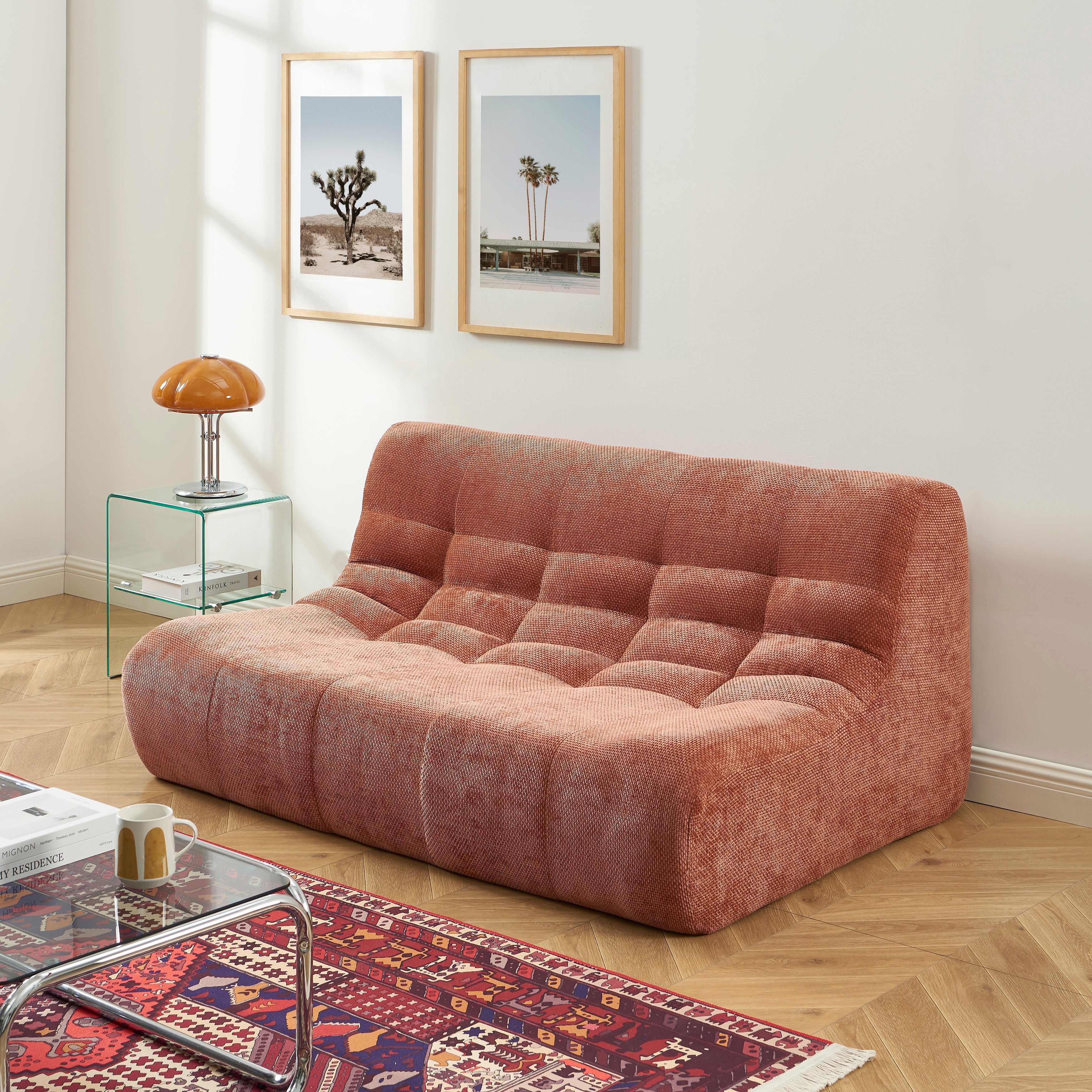 JANIS Modular Chenille 2-Seat Sofa Bench with Compact Delivery – Terracotta