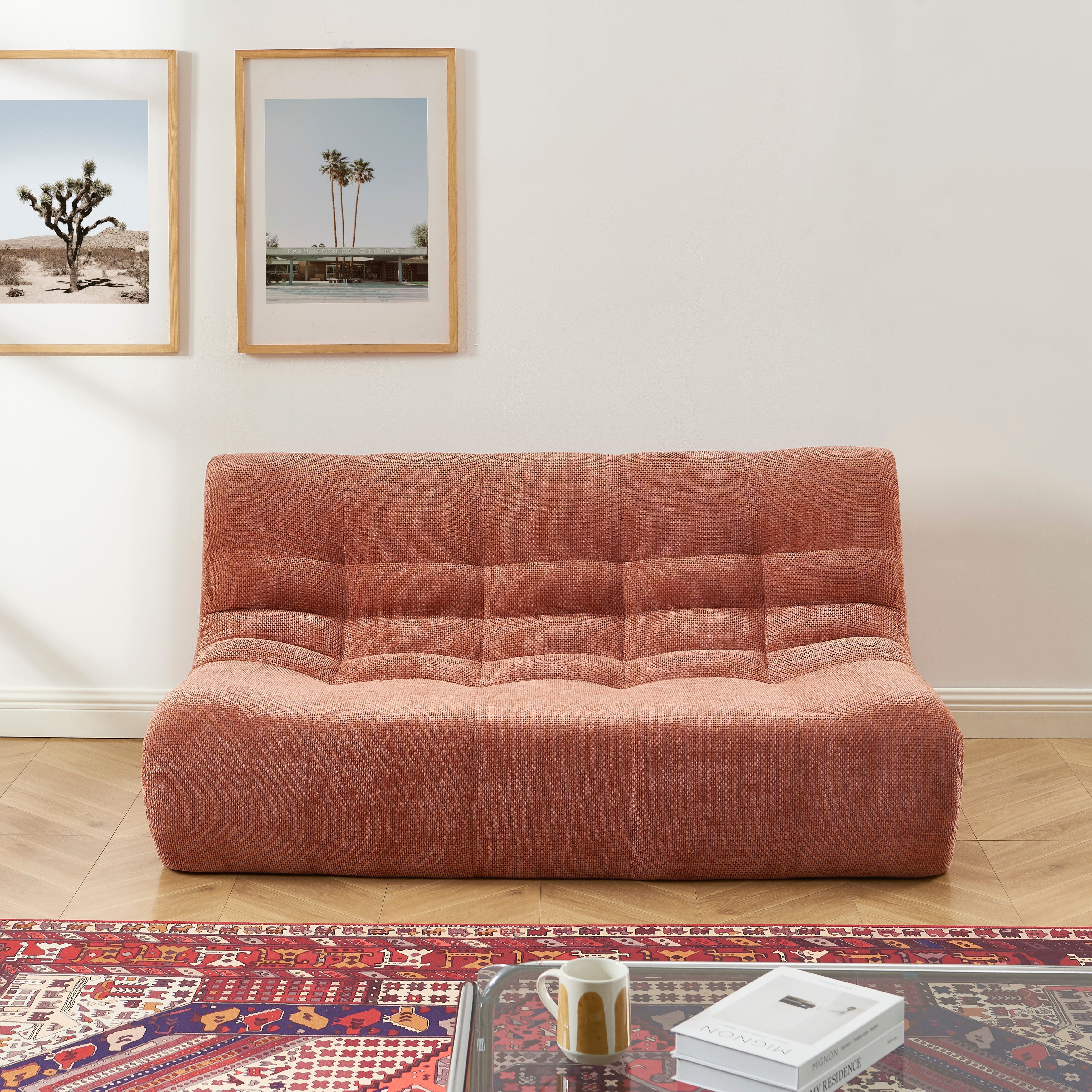 JANIS Modular Chenille 2-Seat Sofa Bench with Compact Delivery – Terracotta