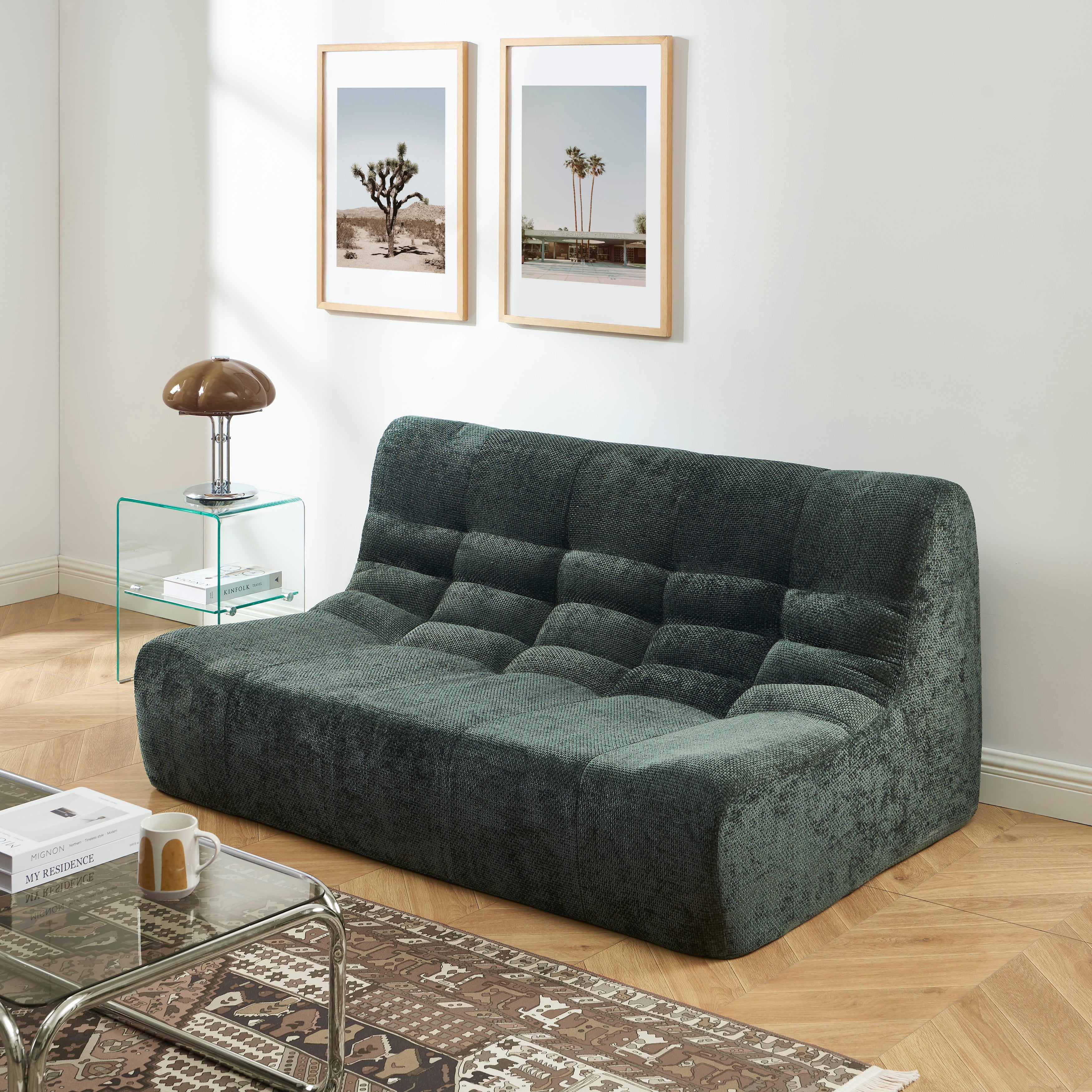 JANIS Modular Chenille 2-Seat Sofa Bench with Compact Delivery – Green