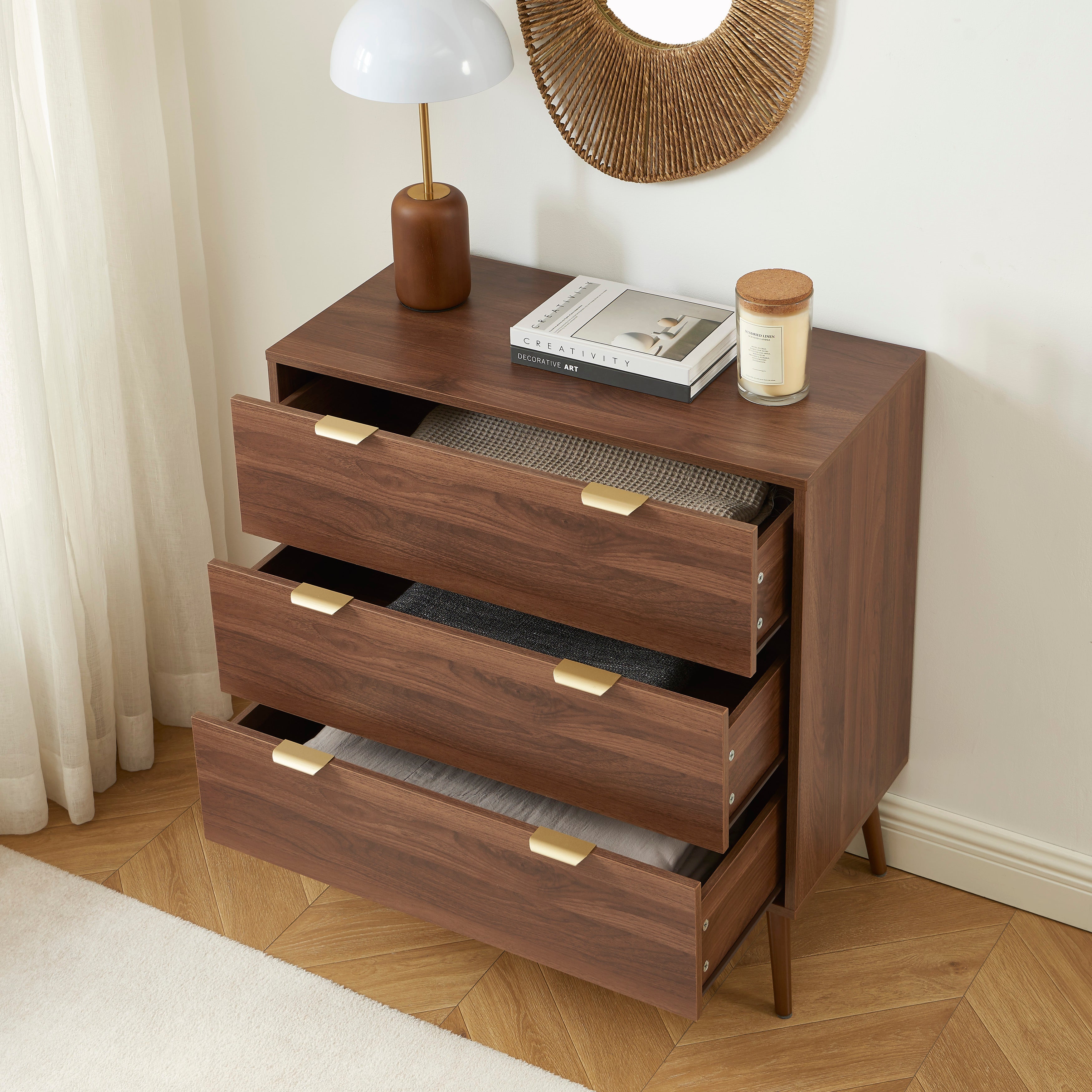 JEANNE Chest of Drawers with Storage – Walnut
