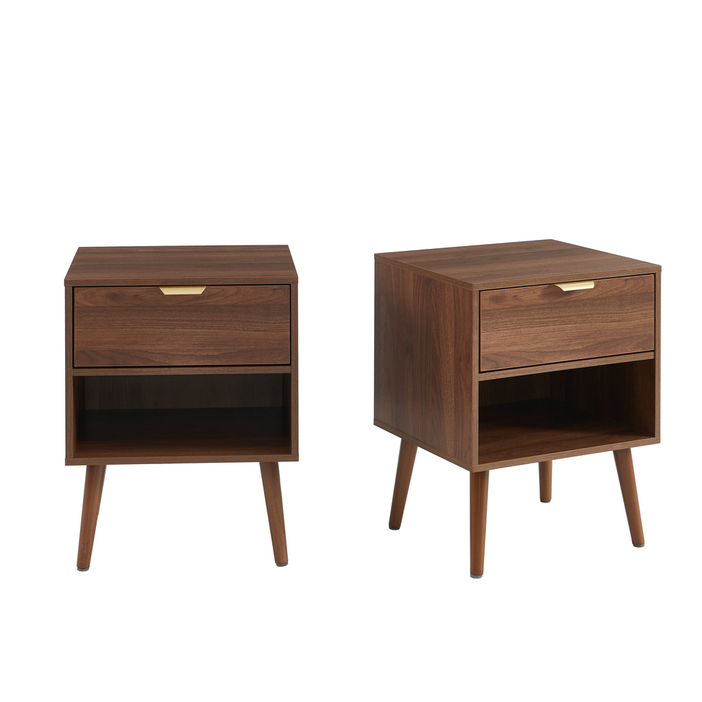 JEANNE Set of 2 Nightstands with Drawer – Walnut