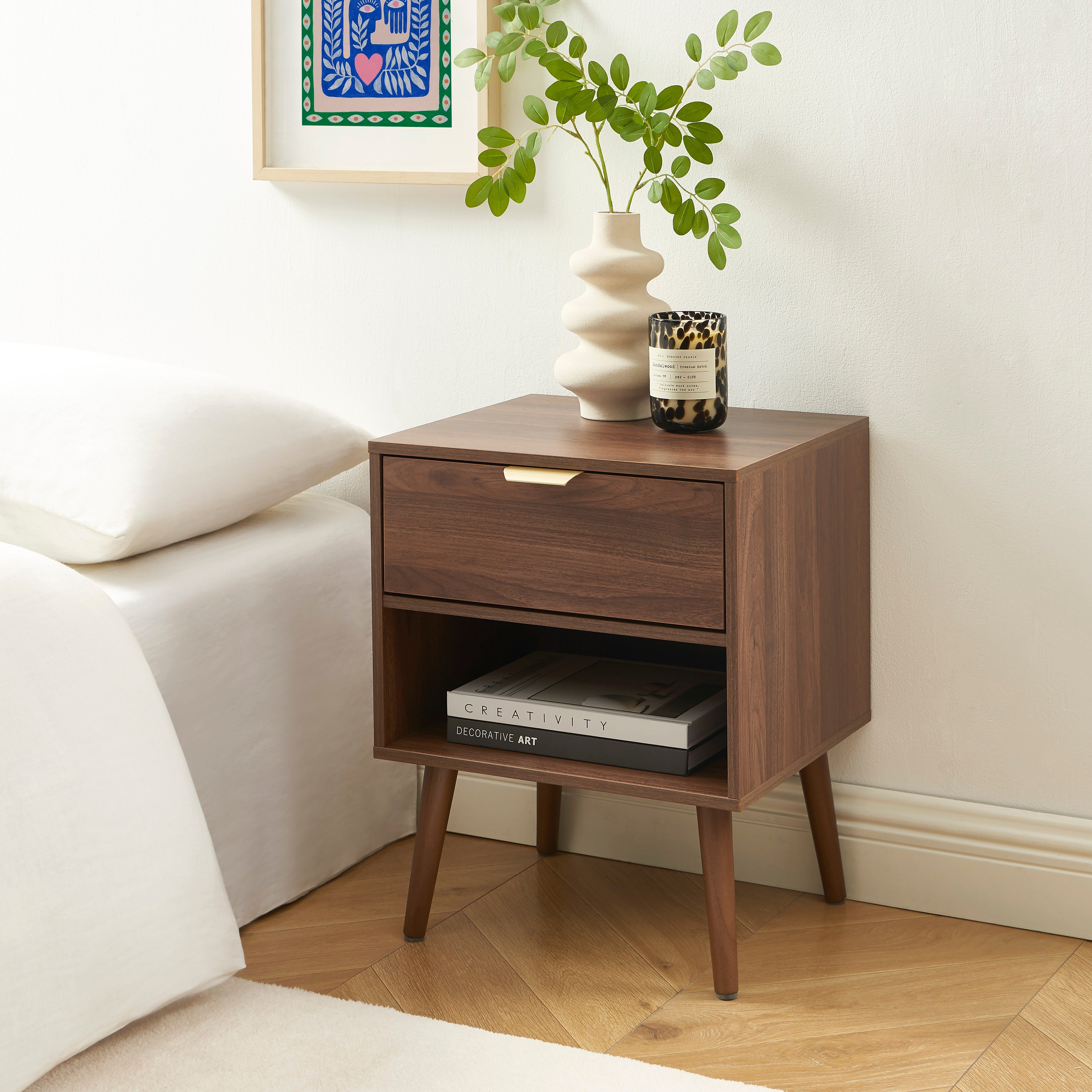 JEANNE Set of 2 Nightstands with Drawer – Walnut