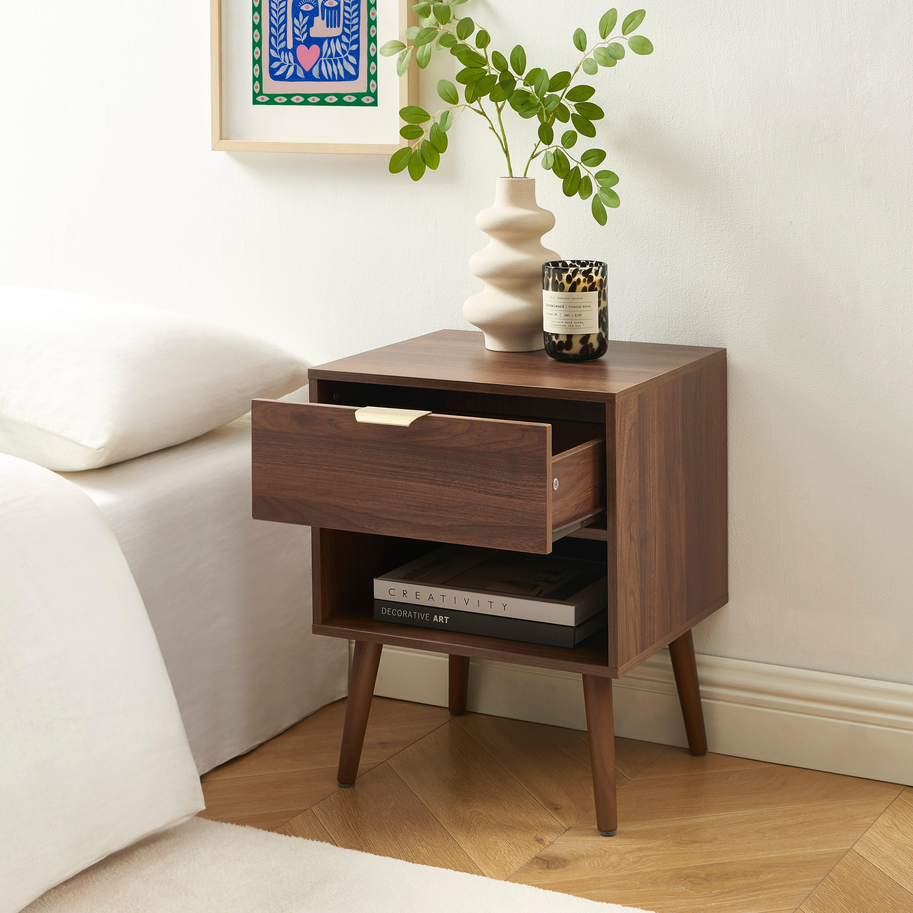 JEANNE Set of 2 Nightstands with Drawer – Walnut