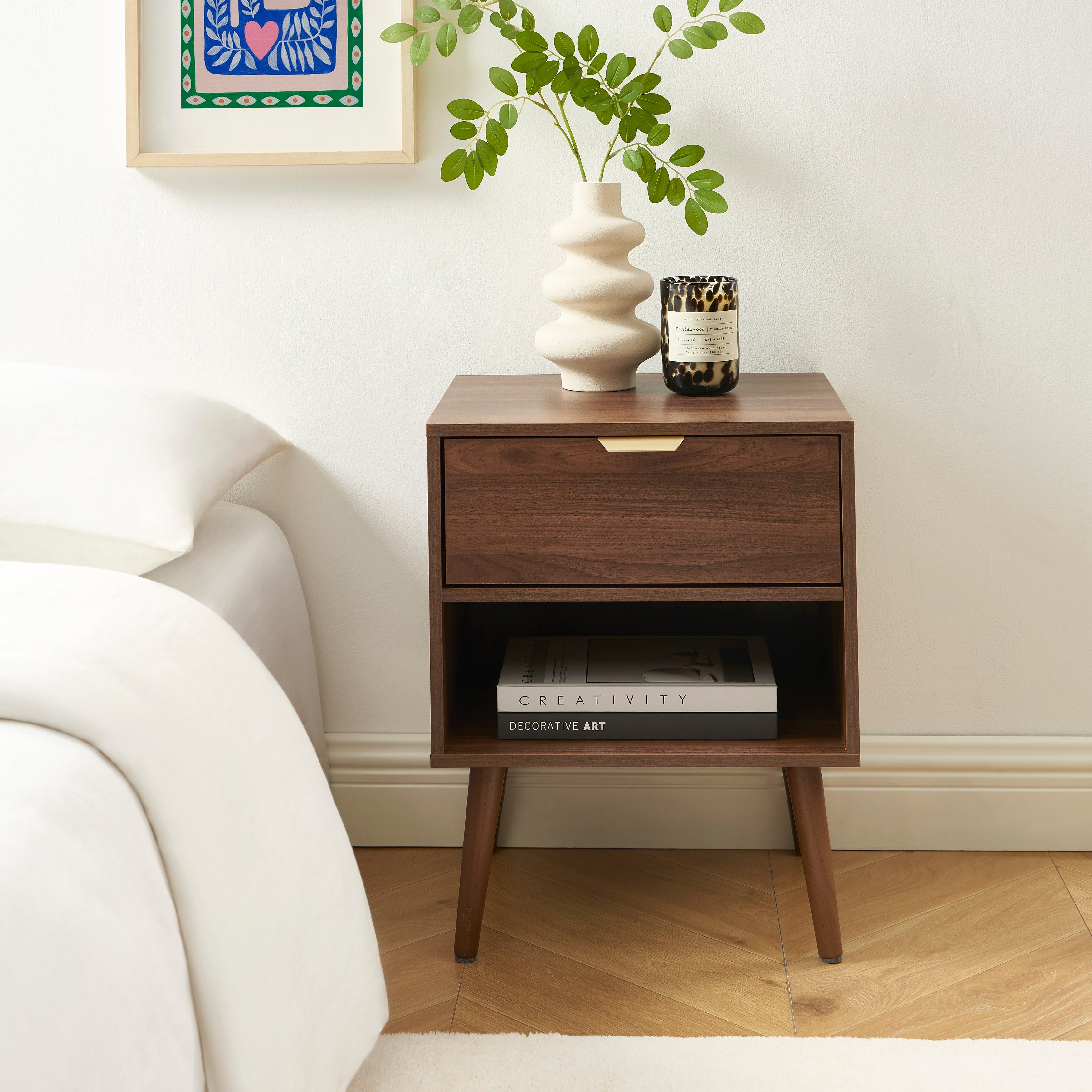 JEANNE Set of 2 Nightstands with Drawer – Walnut