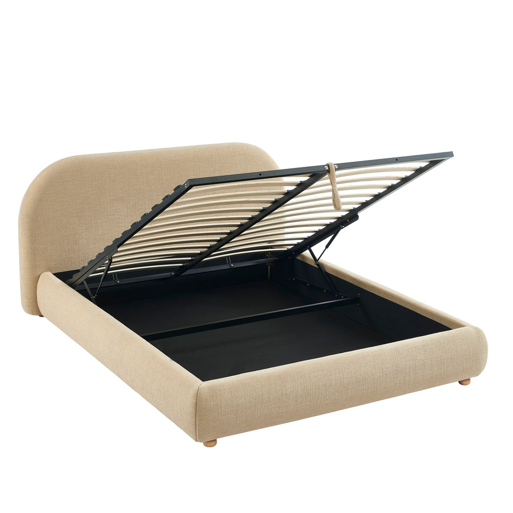 JELLY Upholstered Storage Bed with Slatted Base – Beige