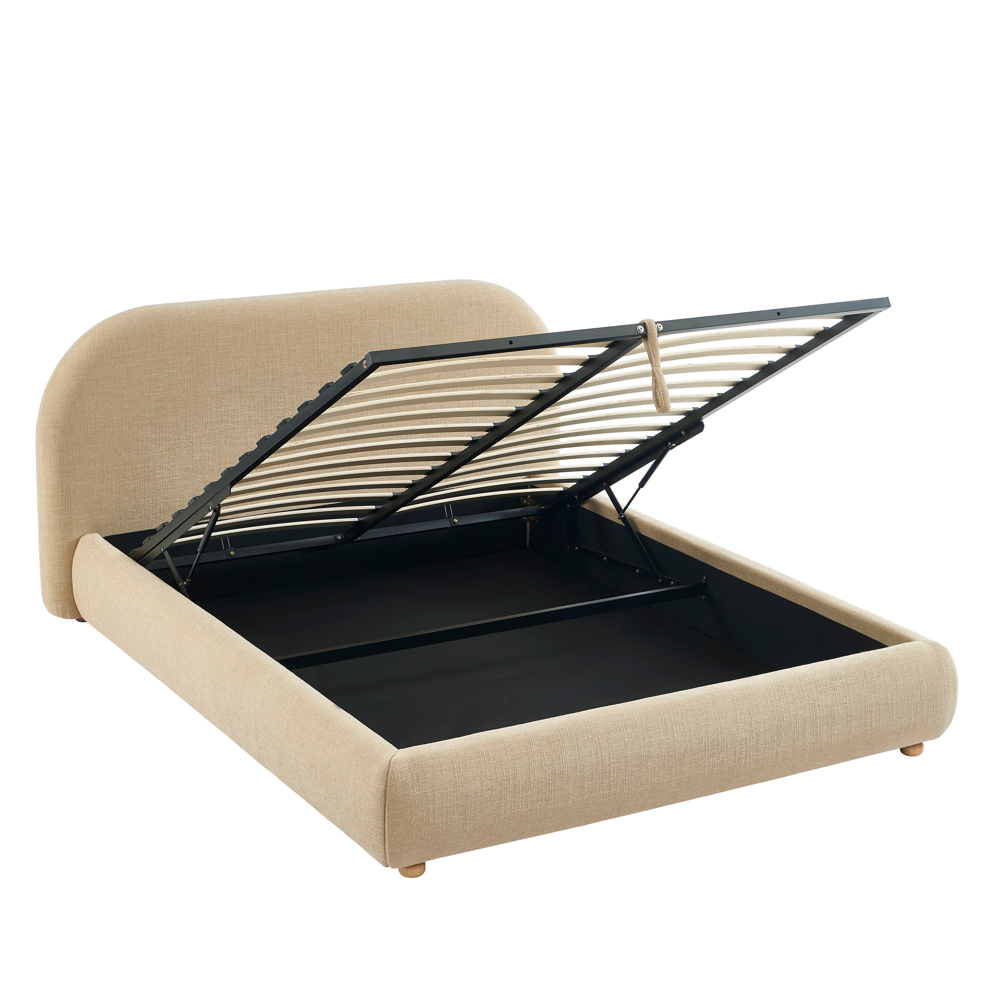JELLY Upholstered Storage Bed with Slatted Base – Beige