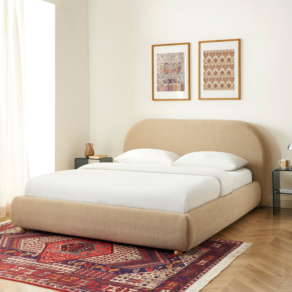 JELLY Upholstered Storage Bed with Slatted Base – Beige