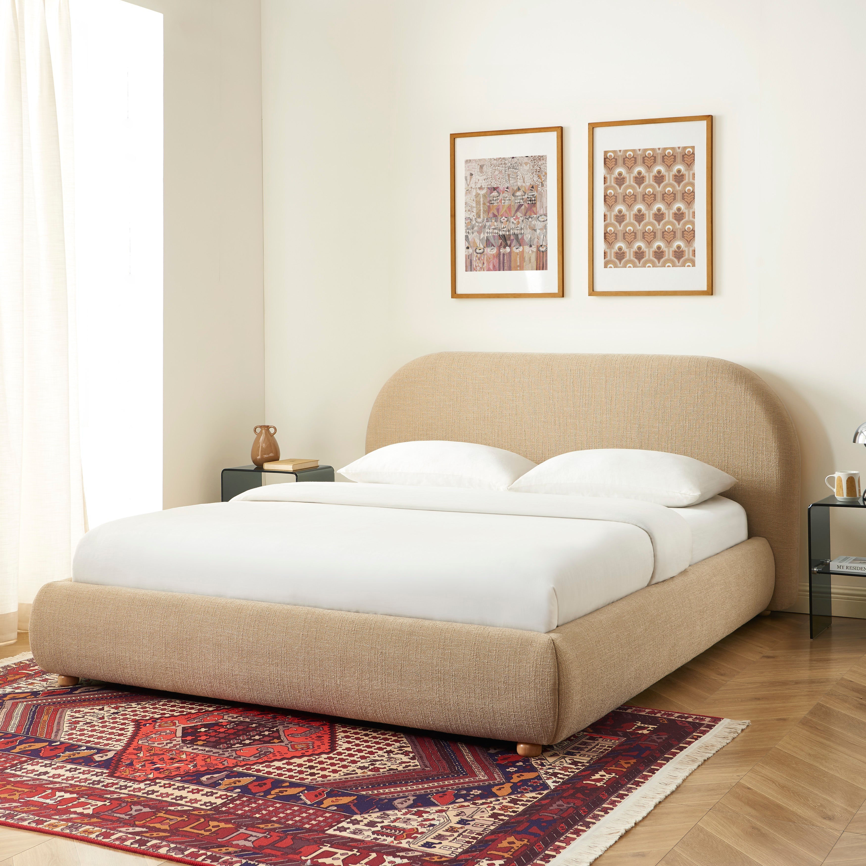 JELLY Upholstered Storage Bed with Slatted Base – Beige
