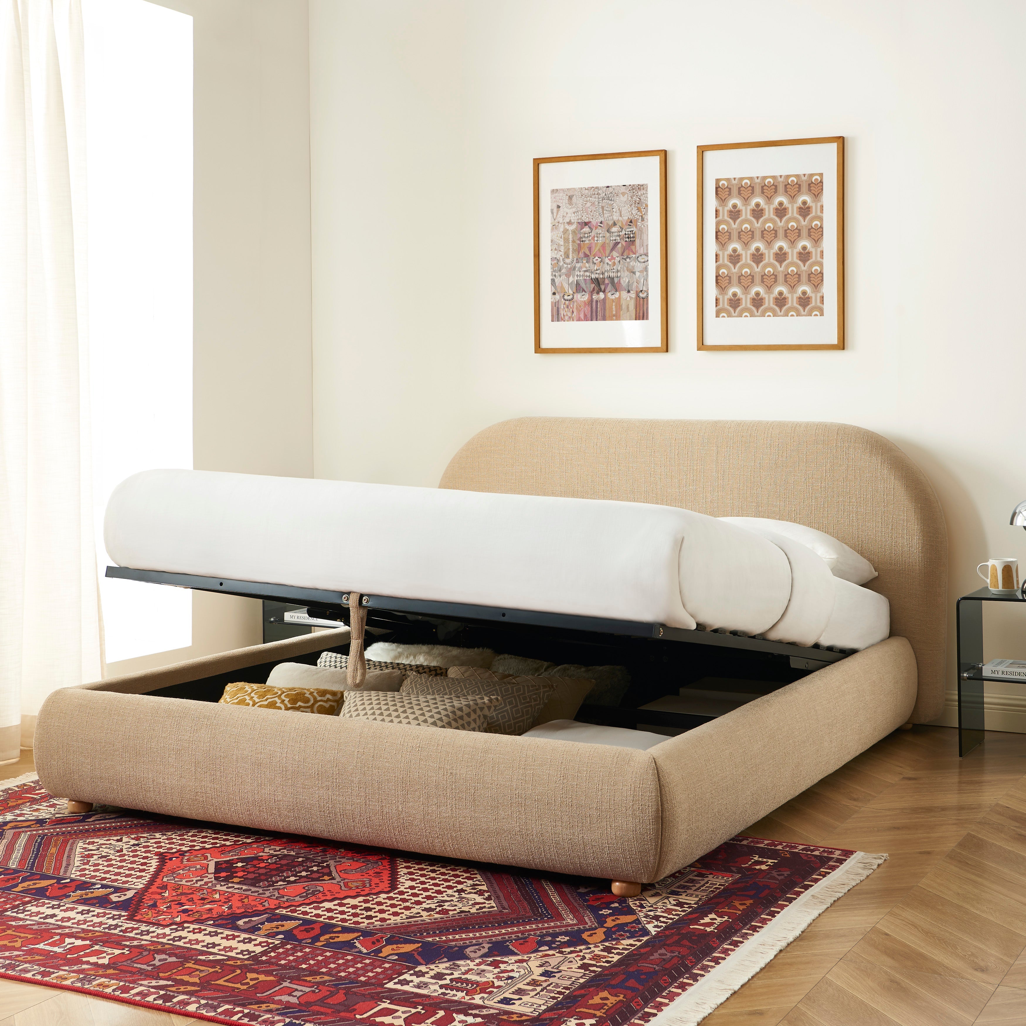 JELLY Upholstered Storage Bed with Slatted Base – Beige