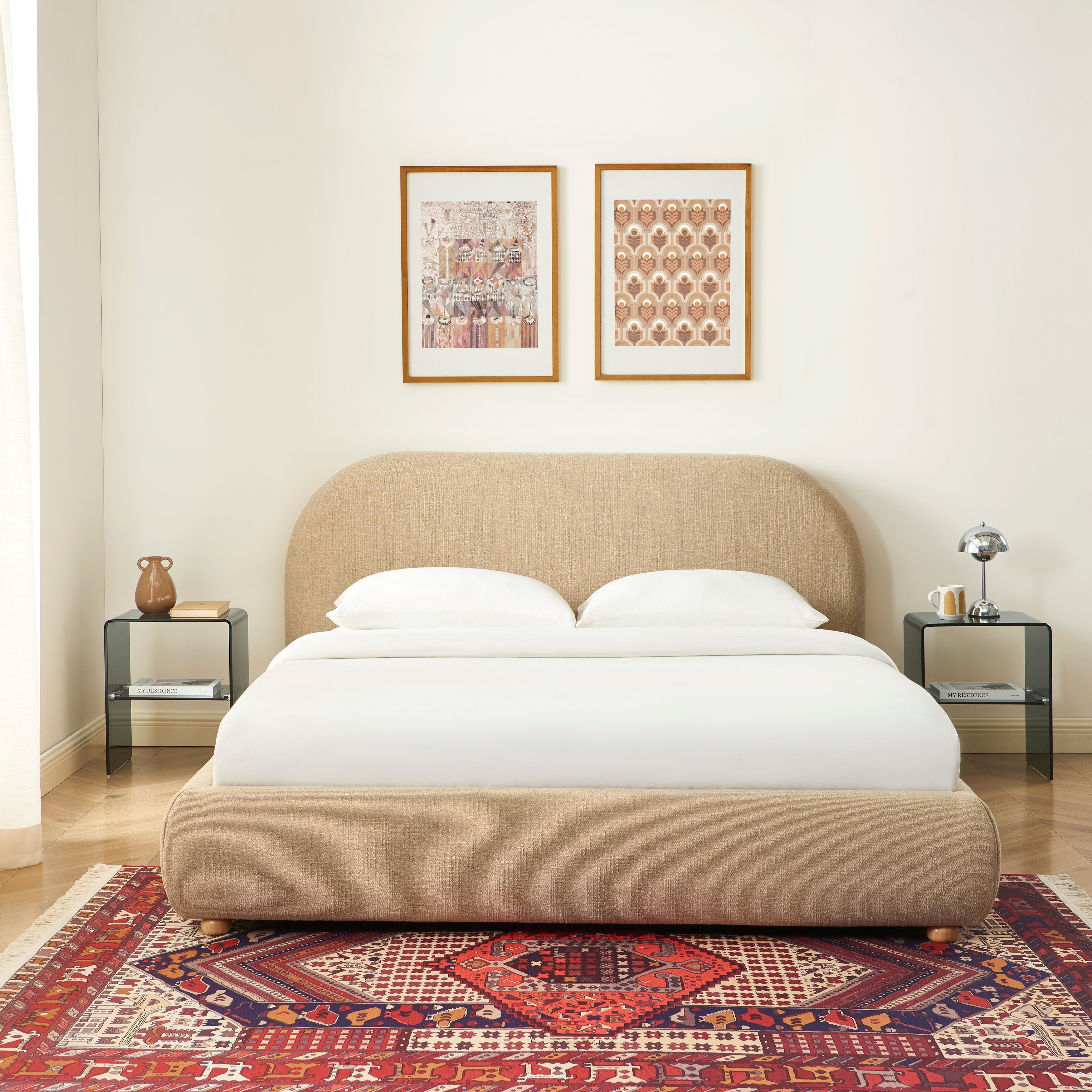 JELLY Upholstered Storage Bed with Slatted Base – Beige