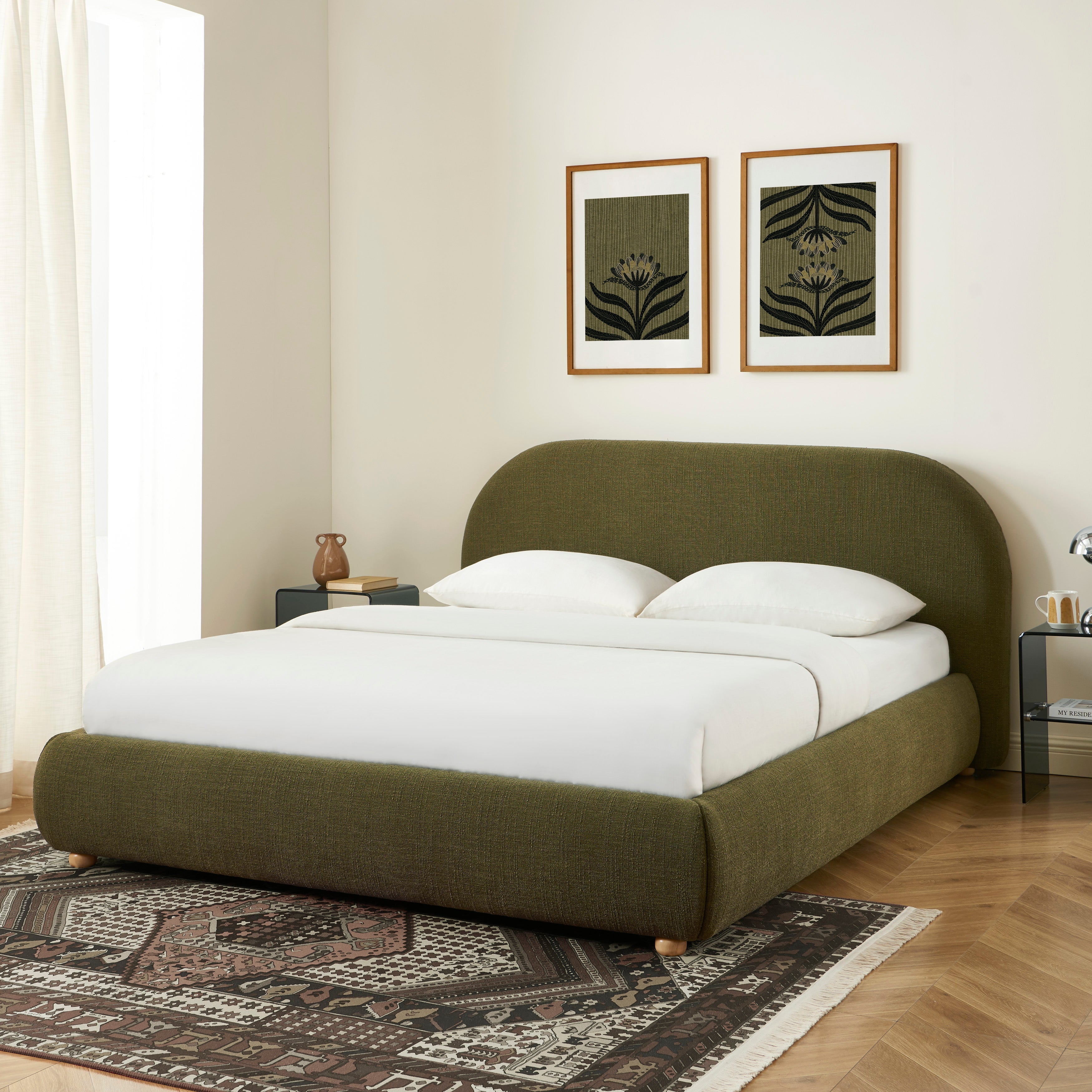 JELLY Upholstered Storage Bed with Slatted Base – Green
