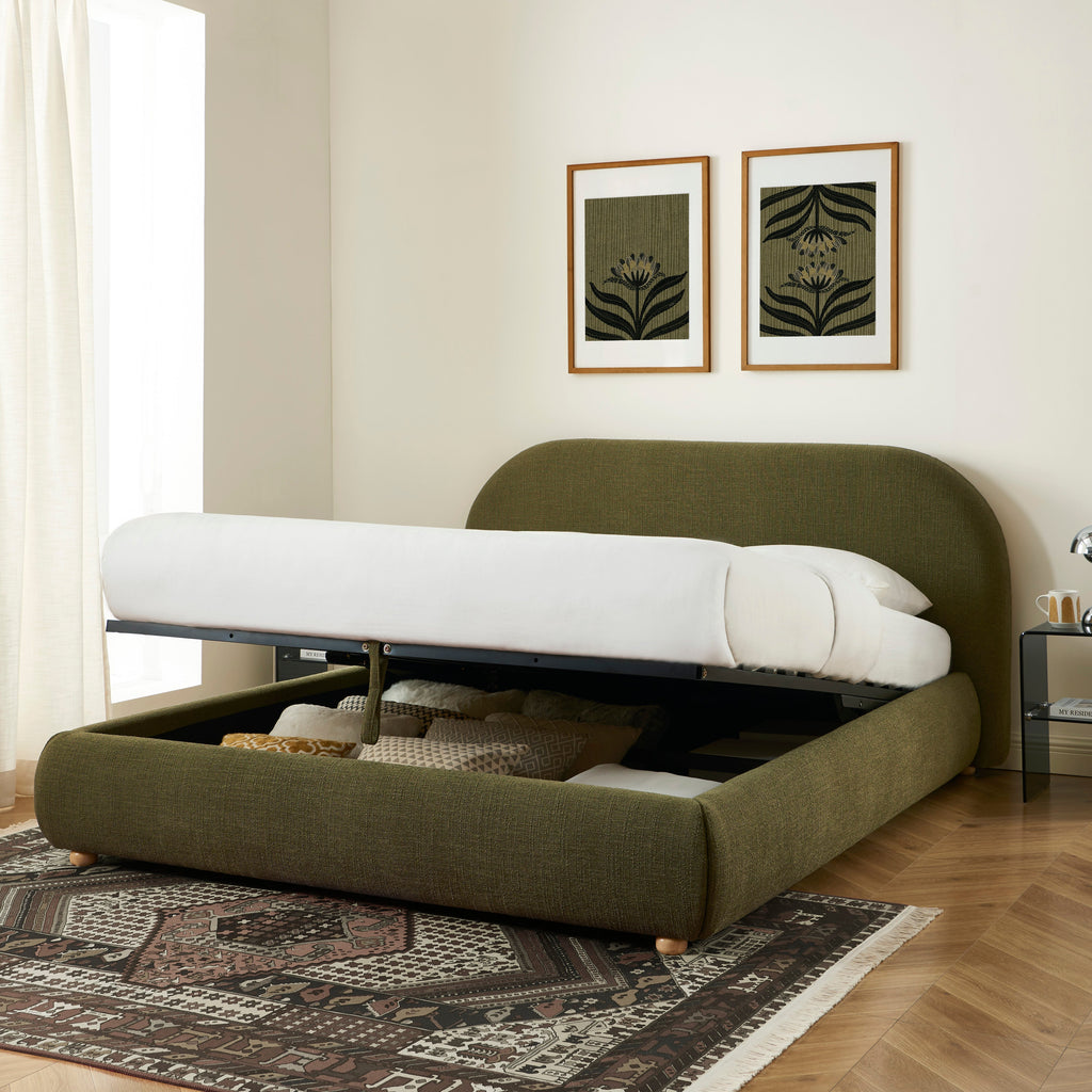 JELLY Upholstered Storage Bed with Slatted Base – Green