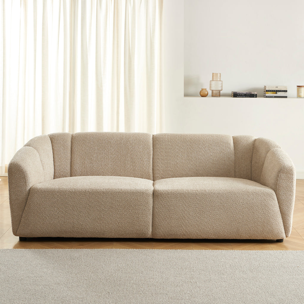 JOE Fixed 3-Seater Sofa – White Bouclé Fabric Living Room Furniture
