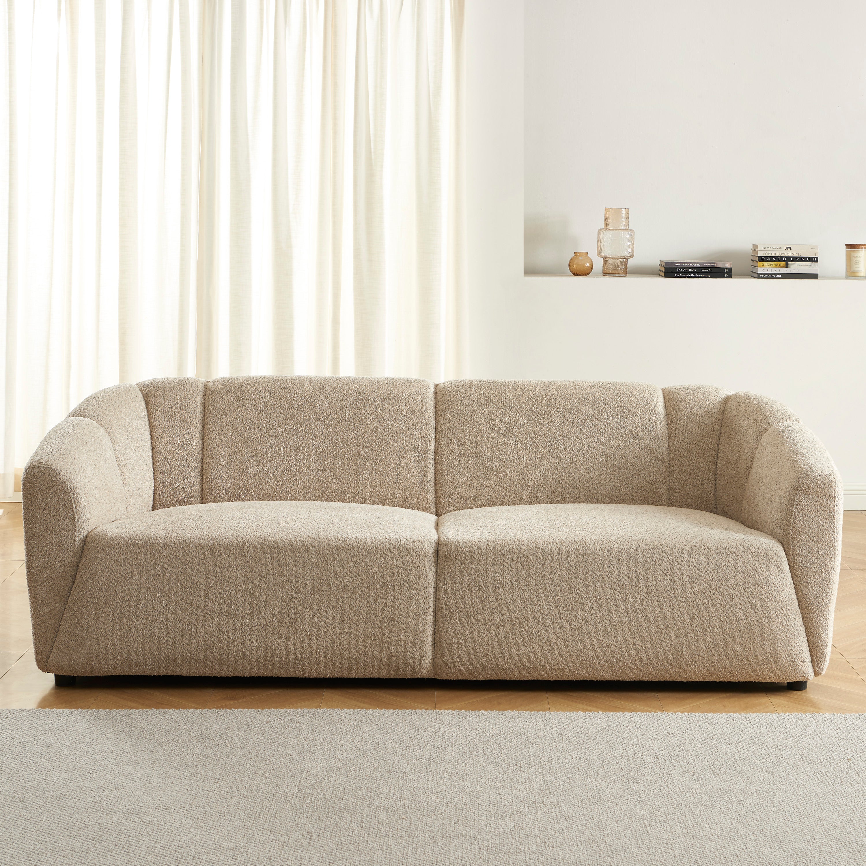 JOE Fixed 3-Seater Sofa – White Bouclé Fabric Living Room Furniture
