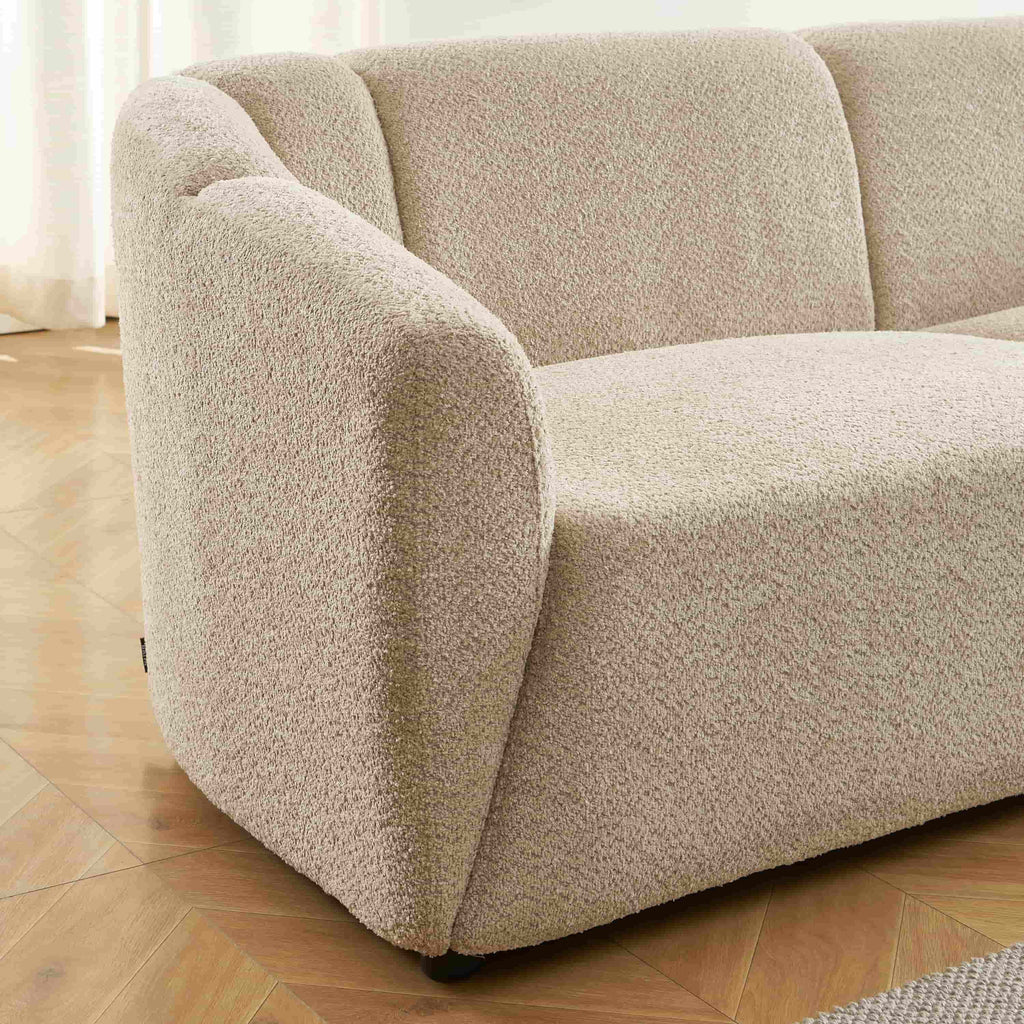 JOE Fixed 3-Seater Sofa – White Bouclé Fabric Living Room Furniture