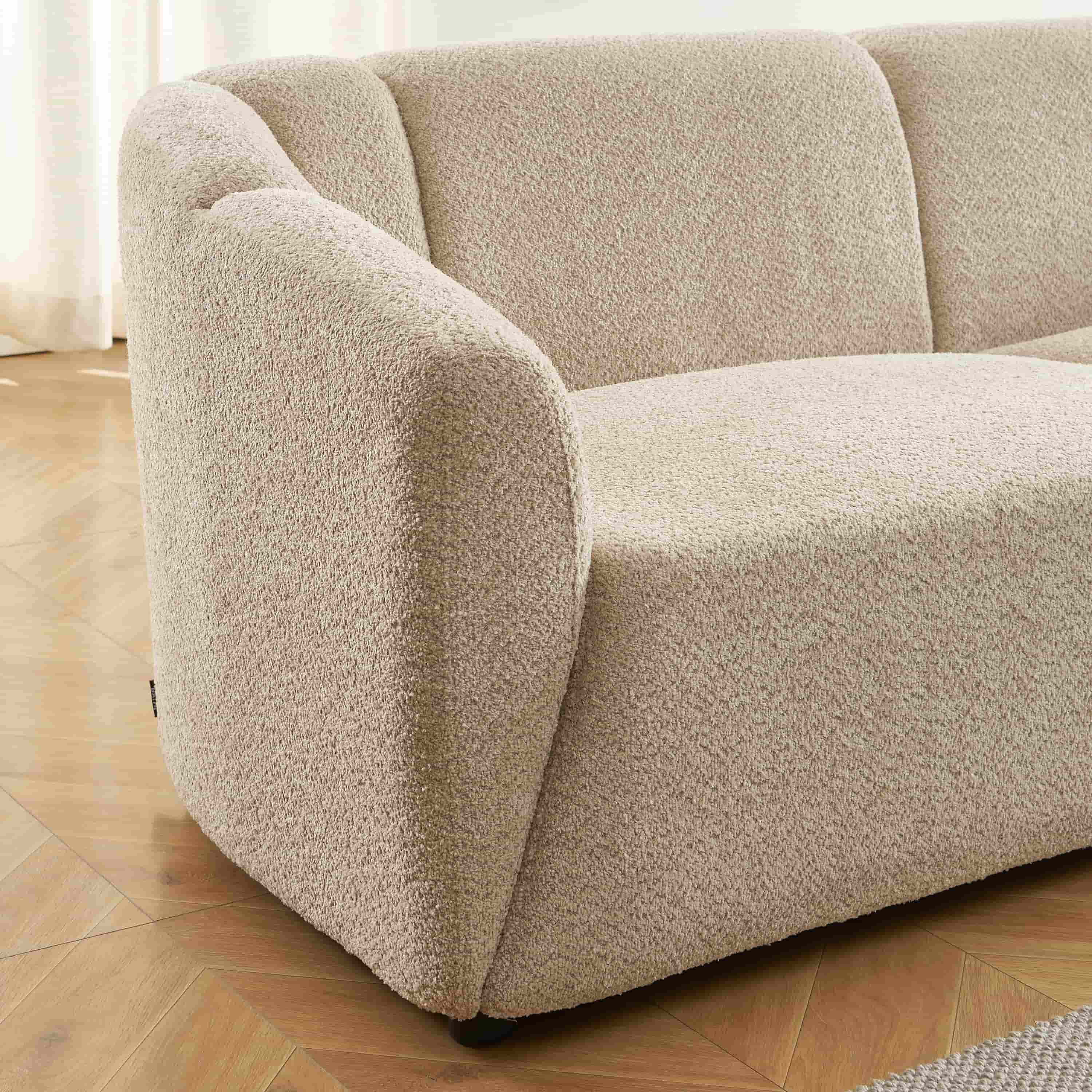 JOE Fixed 3-Seater Sofa – White Bouclé Fabric Living Room Furniture