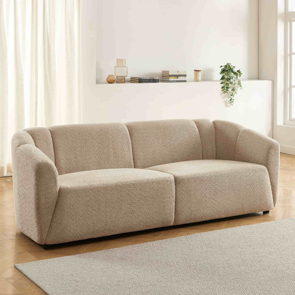 JOE Fixed 3-Seater Sofa – White Bouclé Fabric Living Room Furniture