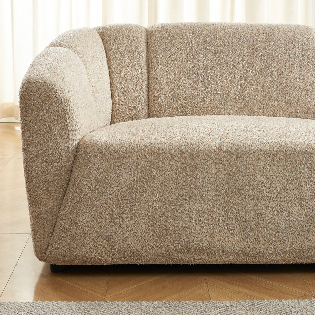 JOE Fixed 3-Seater Sofa – White Bouclé Fabric Living Room Furniture