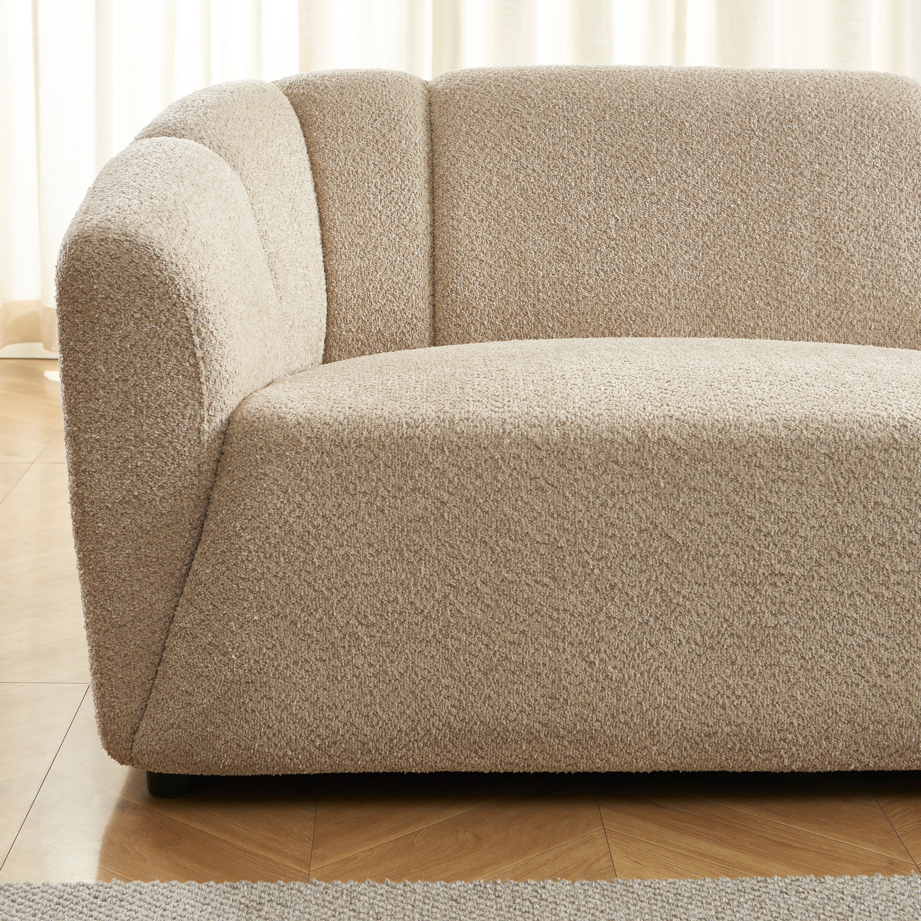 JOE Fixed 3-Seater Sofa – White Bouclé Fabric Living Room Furniture