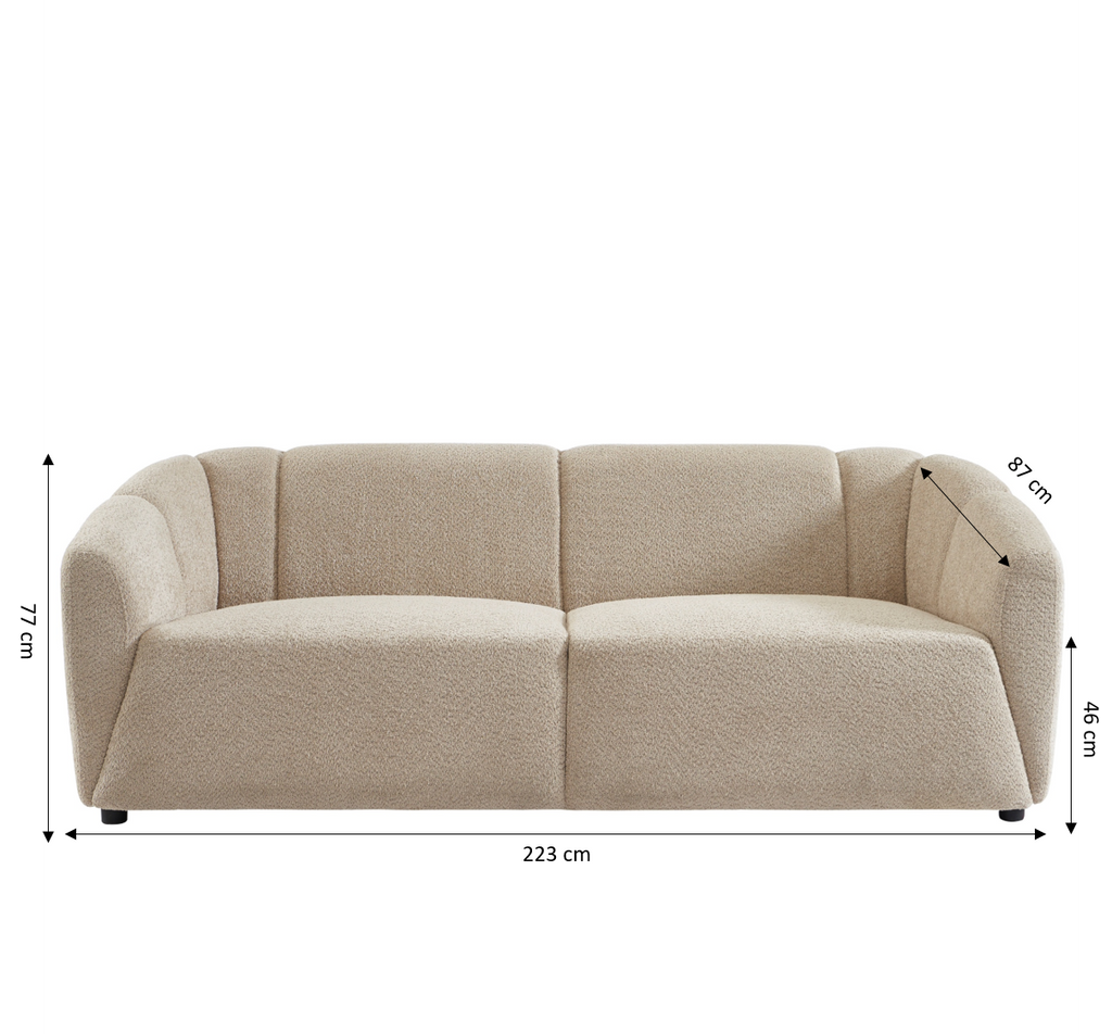 JOE Fixed 3-Seater Sofa – White Bouclé Fabric Living Room Furniture