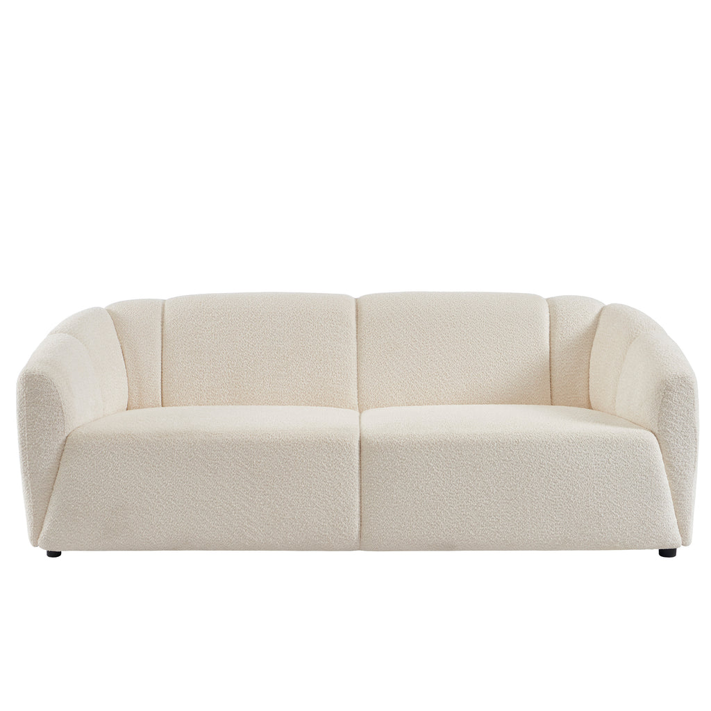JOE Fixed 3-Seater Sofa – White Bouclé Fabric Living Room Furniture