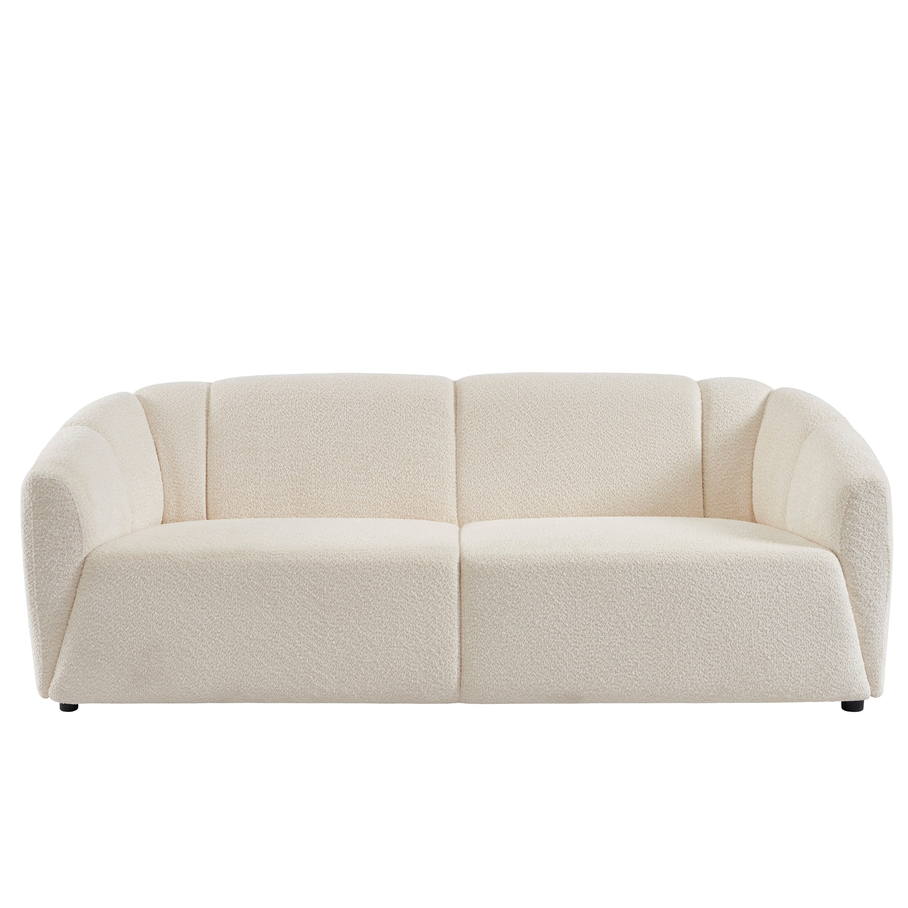 JOE Fixed 3-Seater Sofa – White Bouclé Fabric Living Room Furniture
