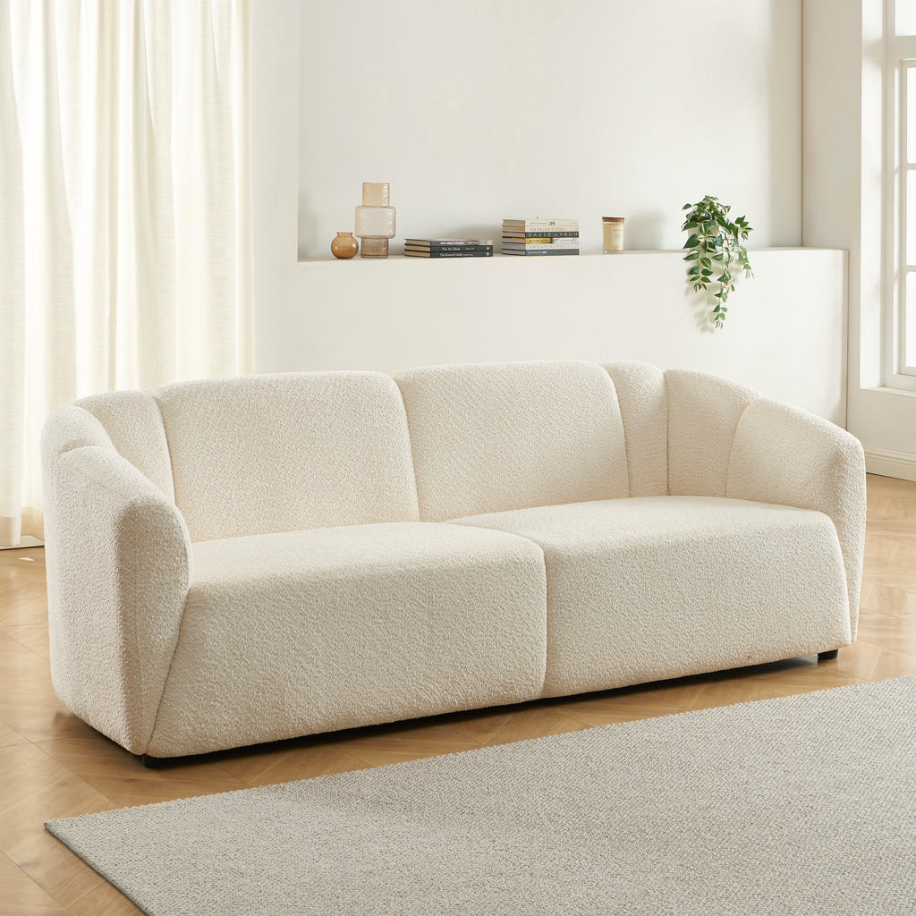 JOE Fixed 3-Seater Sofa – White Bouclé Fabric Living Room Furniture