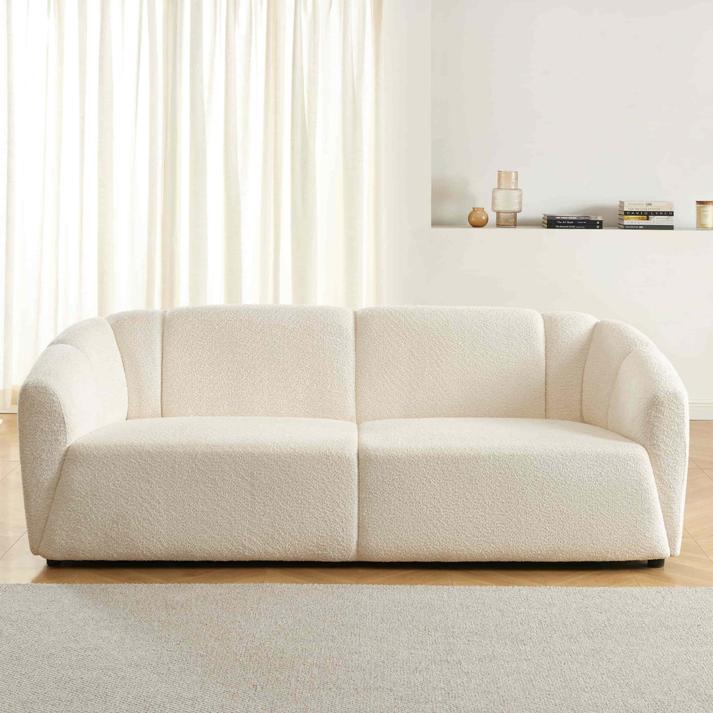 JOE Fixed 3-Seater Sofa – White Bouclé Fabric Living Room Furniture
