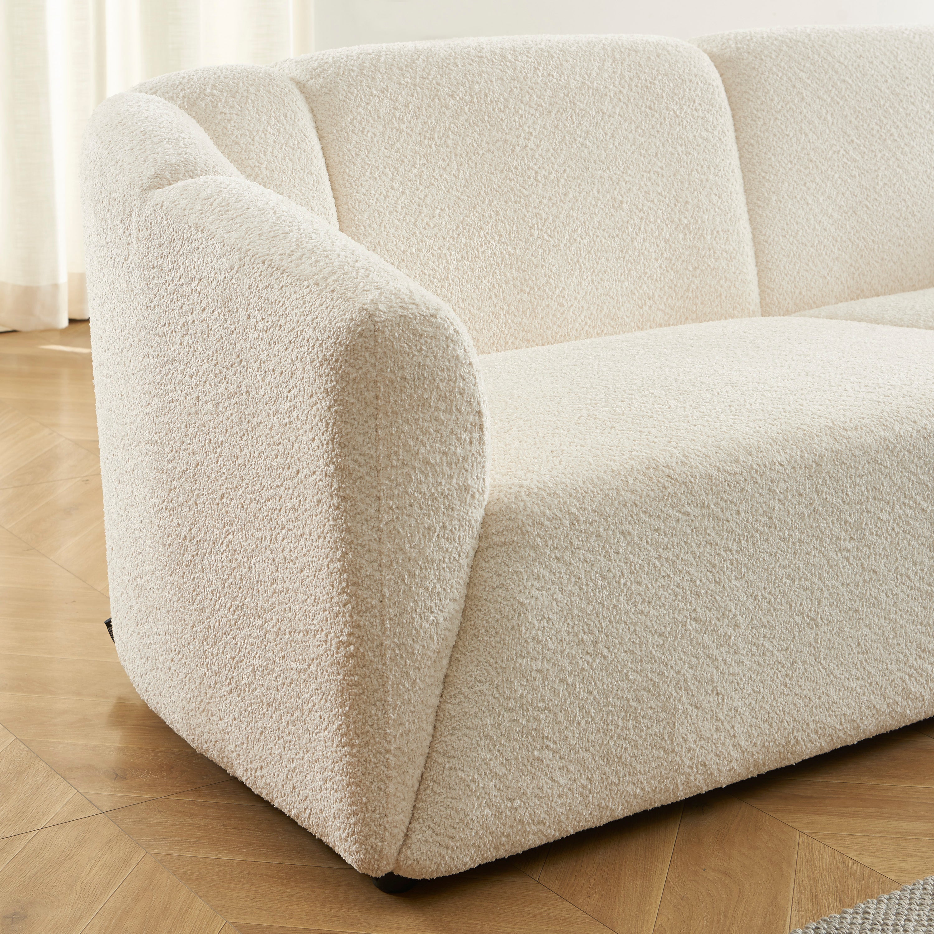 JOE Fixed 3-Seater Sofa – White Bouclé Fabric Living Room Furniture