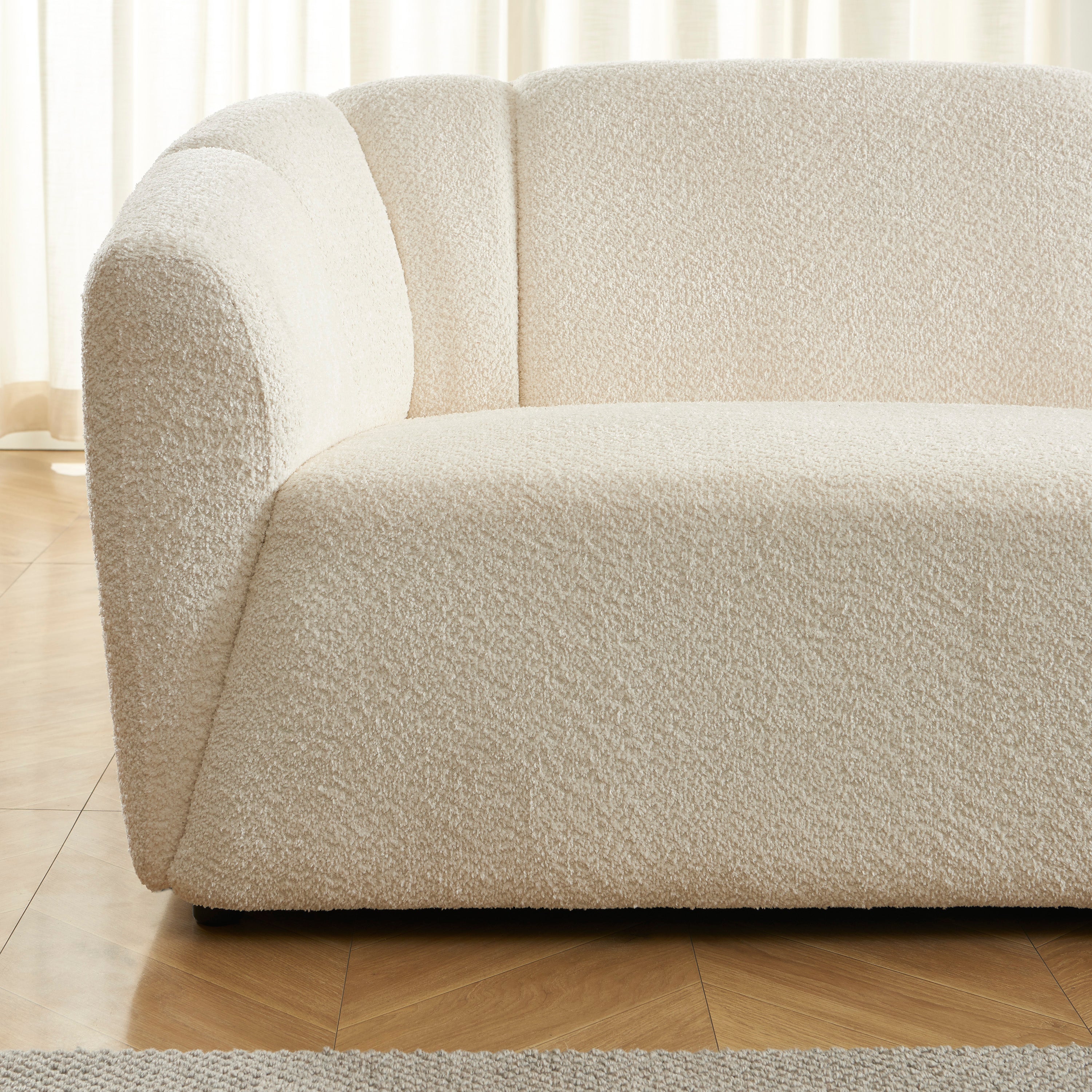 JOE Fixed 3-Seater Sofa – White Bouclé Fabric Living Room Furniture