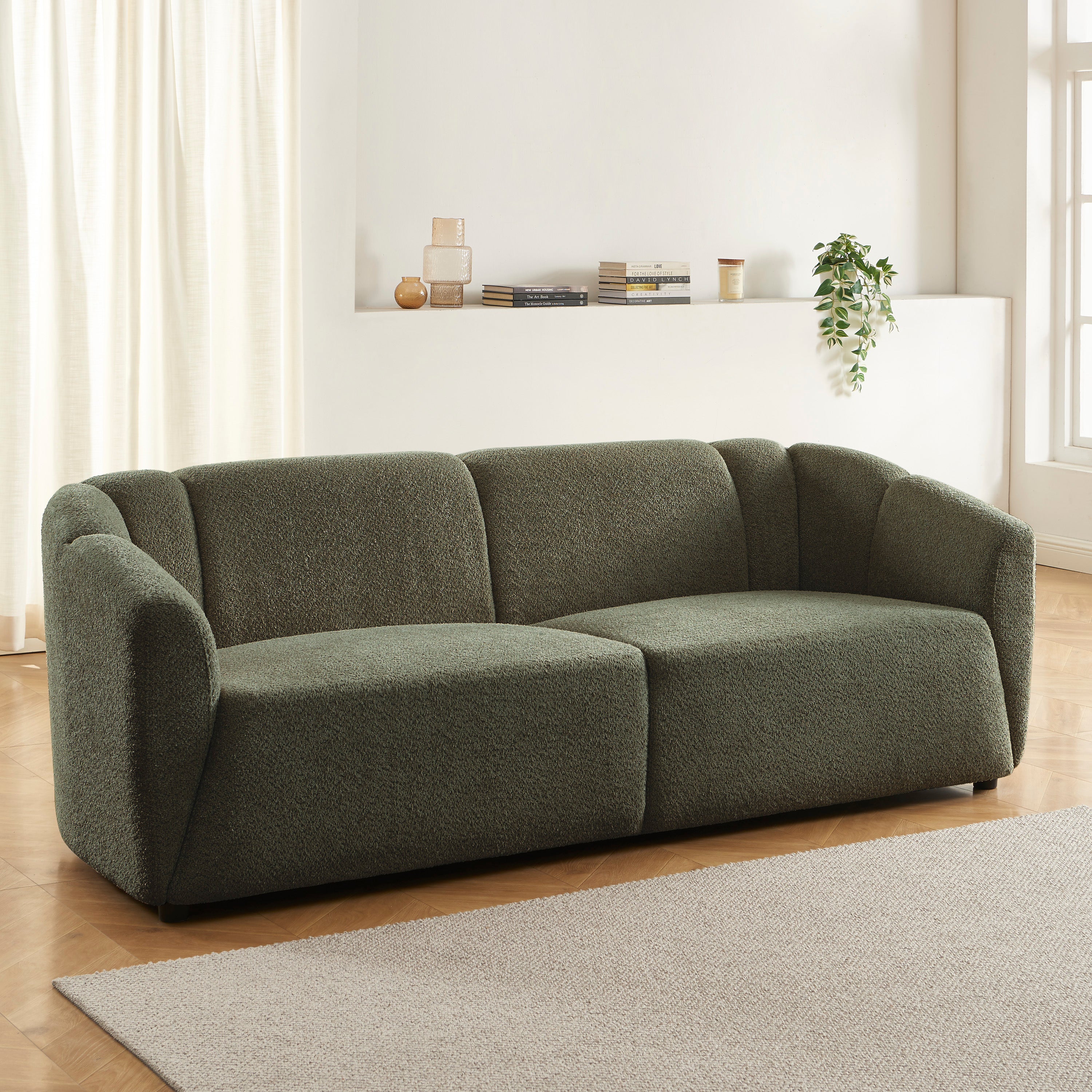 JOE Fixed 3-Seater Sofa – White Bouclé Fabric Living Room Furniture