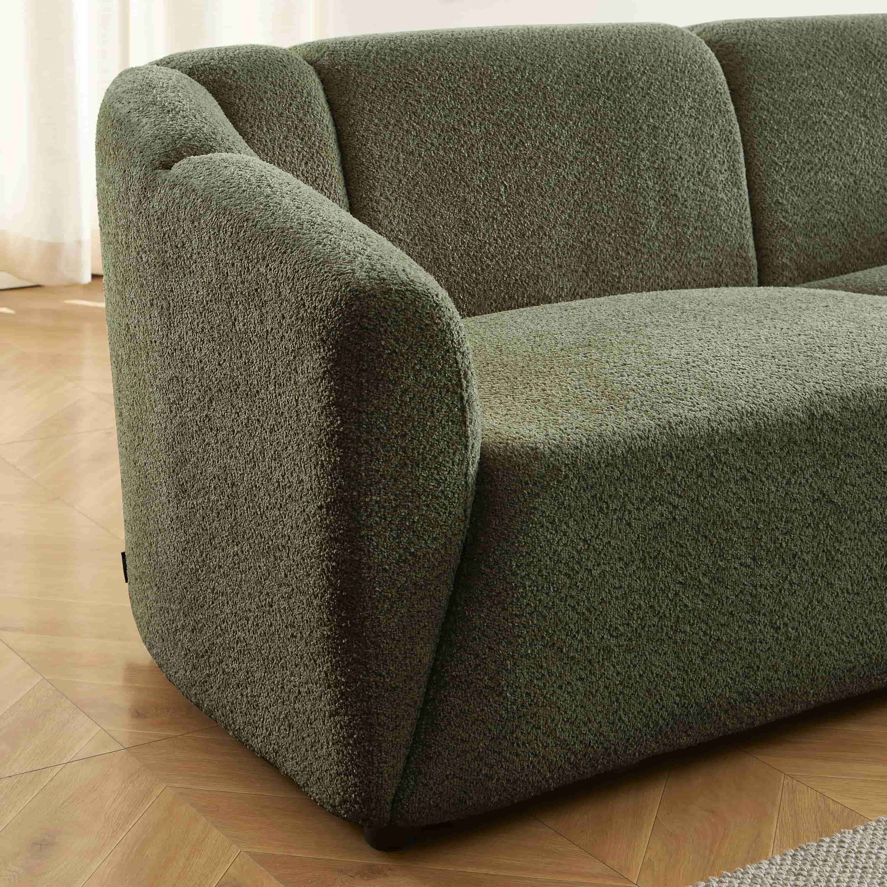 JOE Fixed 3-Seater Sofa – White Bouclé Fabric Living Room Furniture