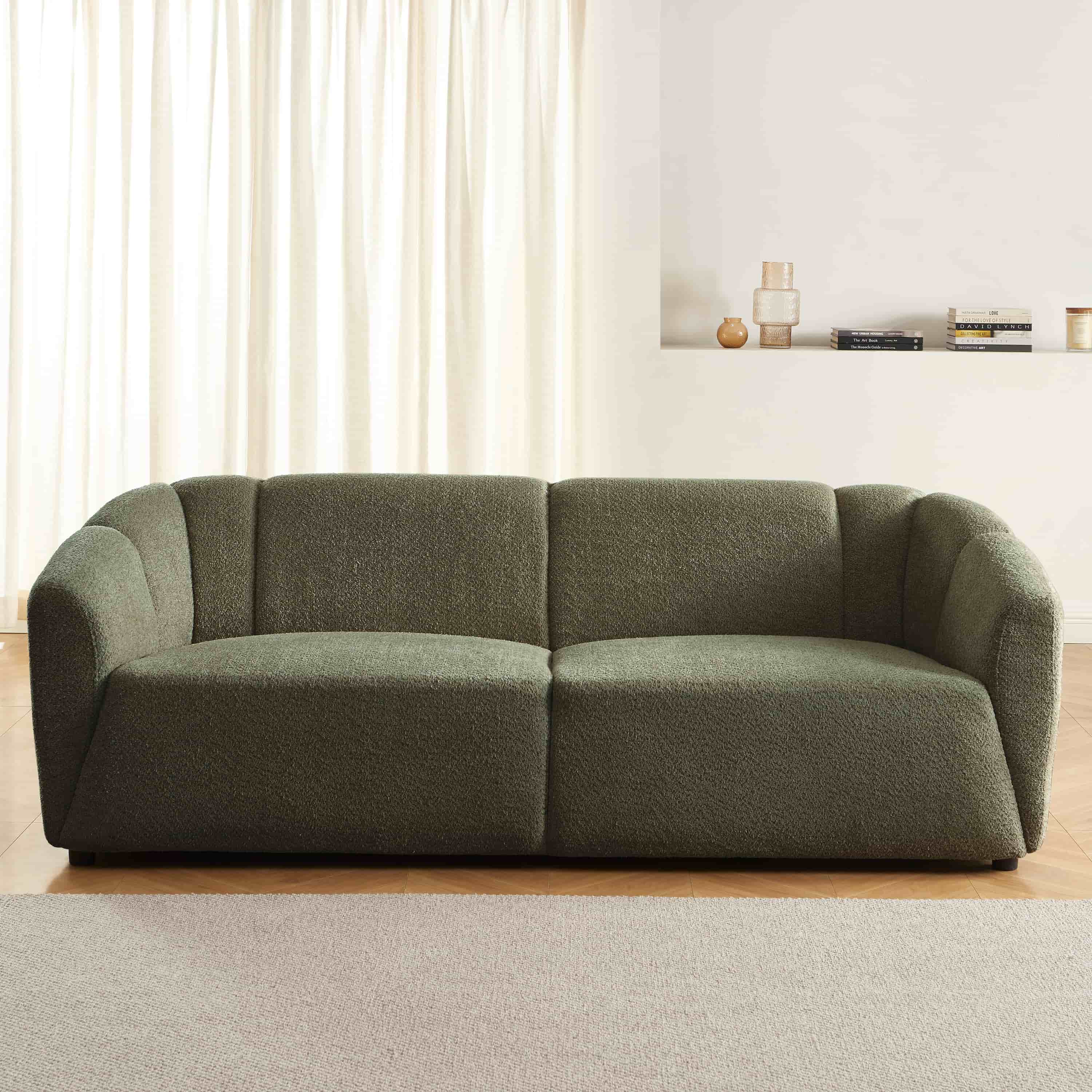 JOE Fixed 3-Seater Sofa – White Bouclé Fabric Living Room Furniture