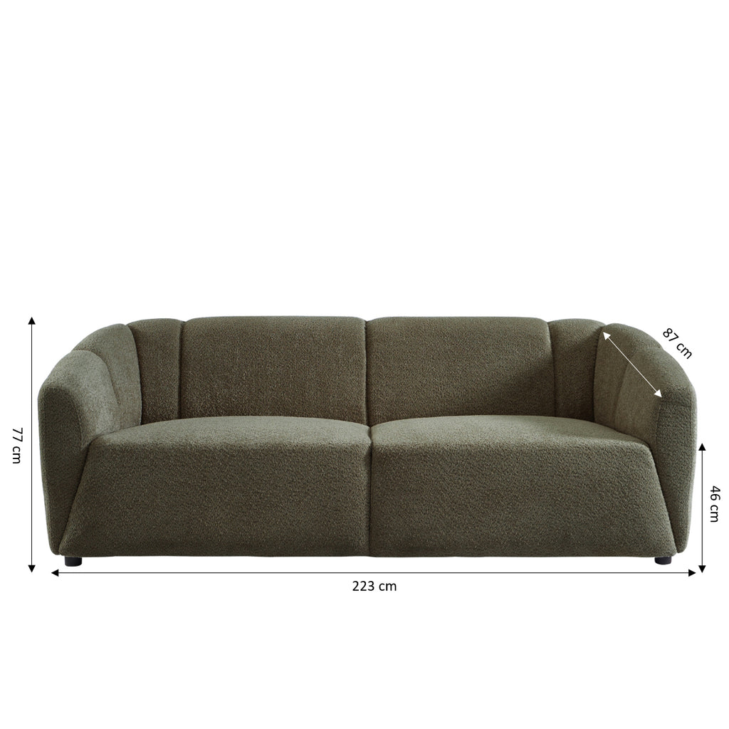 JOE Fixed 3-Seater Sofa – White Bouclé Fabric Living Room Furniture