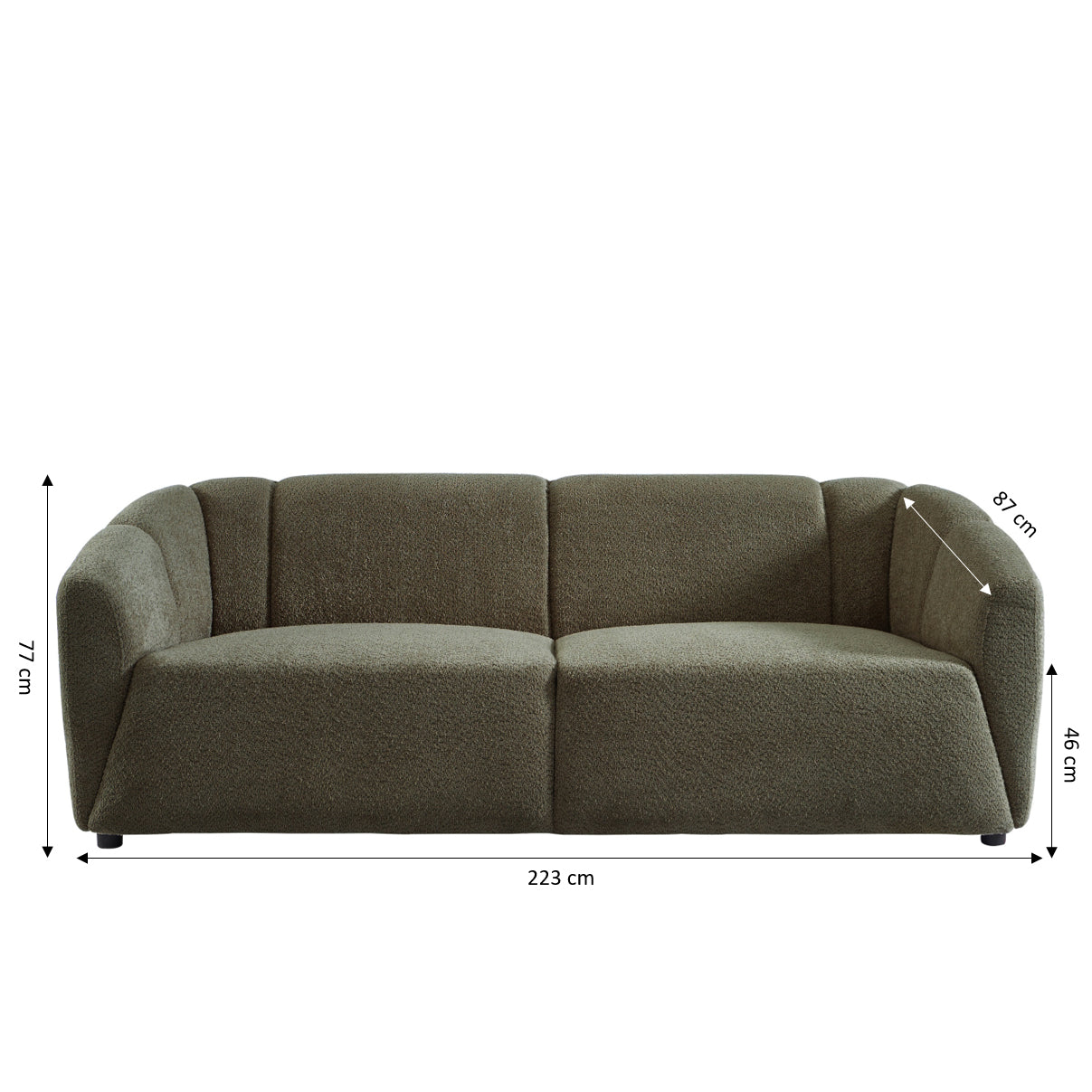 JOE Fixed 3-Seater Sofa – White Bouclé Fabric Living Room Furniture
